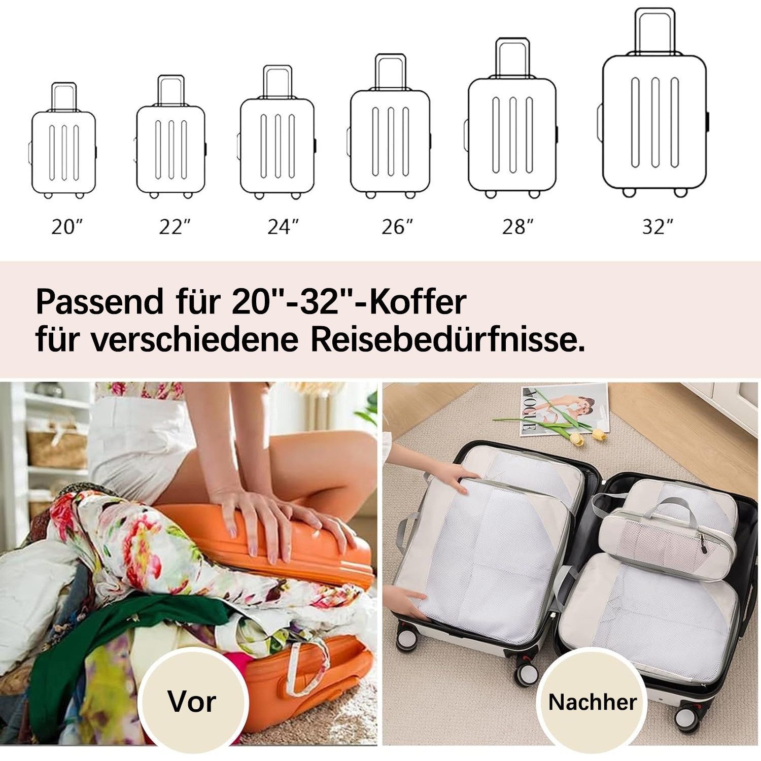 Diwzbyn Kofferorganizer 7-Teiliges Set Packing Cubes Compression, Travel Essentials