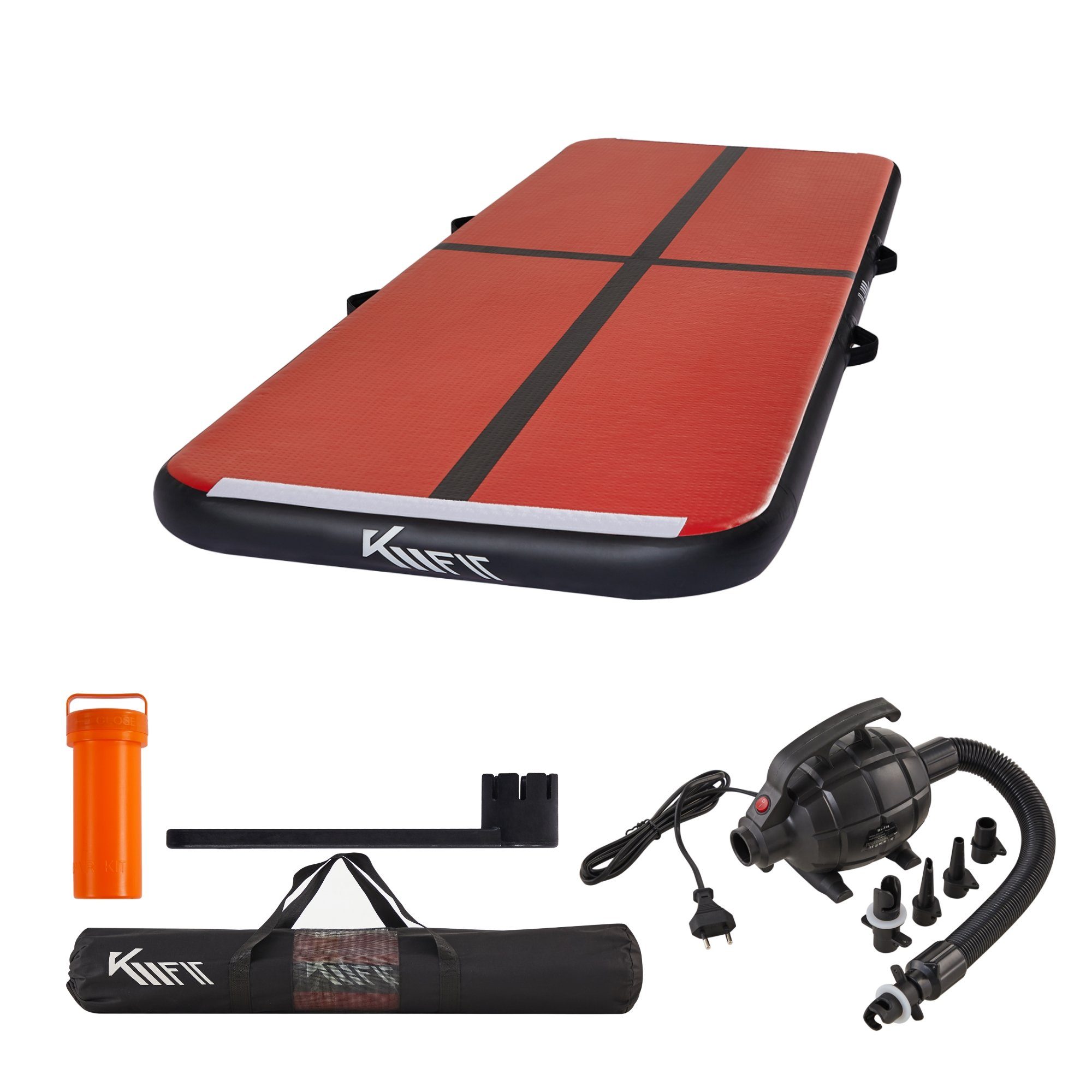 KM - Fit Gymnastikmatte Turnmatte Aufblasbar Airtrack Fitness-Matte 4 m (Set, 5-St., 4 m), Elektropumpe 600 W