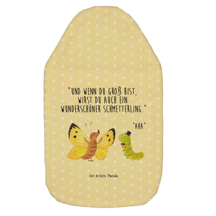 Mr. & Mrs. Panda Wärmflasche Raupe & Schmetterling - Gelb Pastell - Geschenk Kokon Wärmflaschenbezug lustige Sprüche Wärmflasche mit Bezug Wärmflasche Tier Wärmflasche (1-tlg)