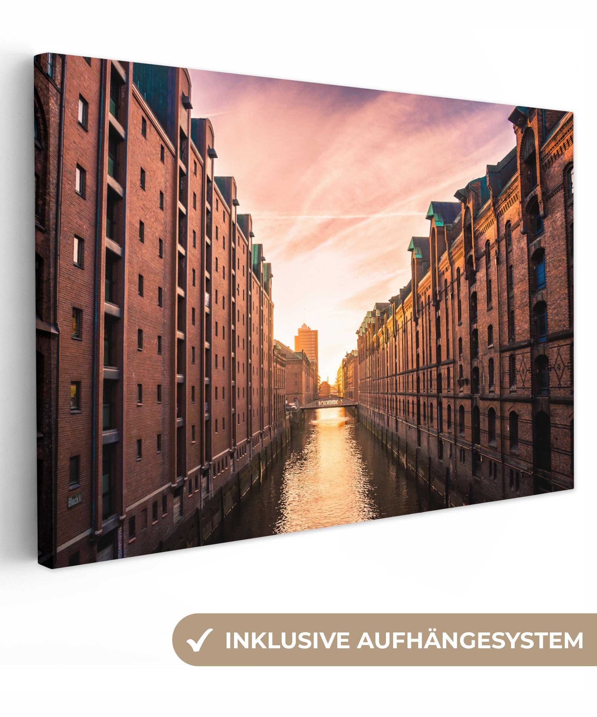 OneMillionCanvasses® Leinwandbild Ärmelkanal - Sonnenuntergang - Hamburg, (1 St), Wandbild Leinwandbilder, Aufhängefertig, Wanddeko, 30x20 cm