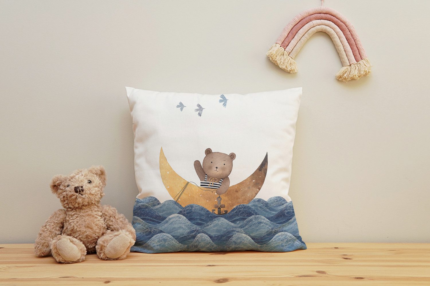 queence Dekokissen Bär auf hoher See, Kissenhülle mit HD Premium Druck, geruchsneutral, 40x40cm