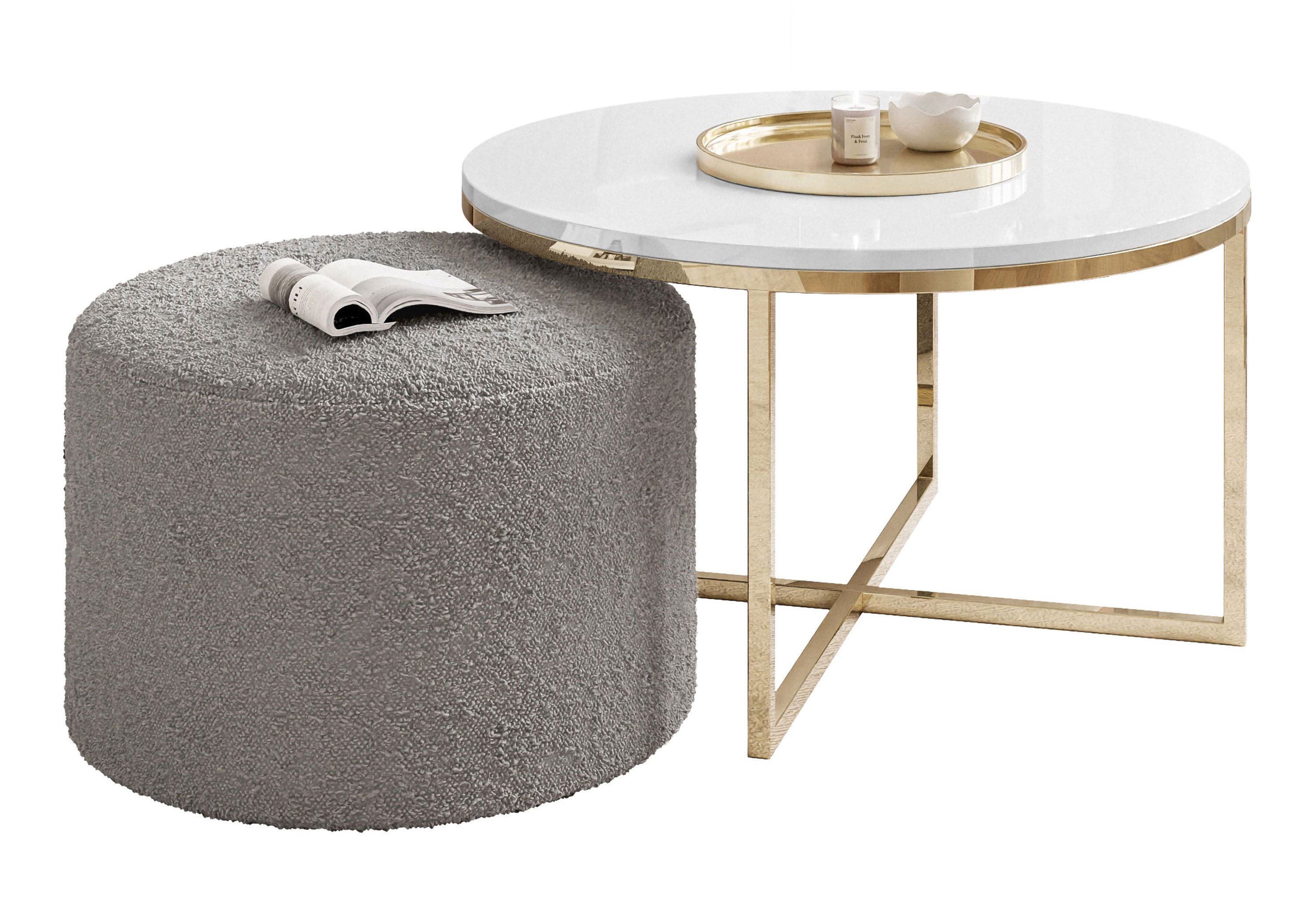 Lookway Couchtisch CIRI-X mit Hocker (Couchtisch mit einem Hocker), Durchmesser: ⌀70 cm