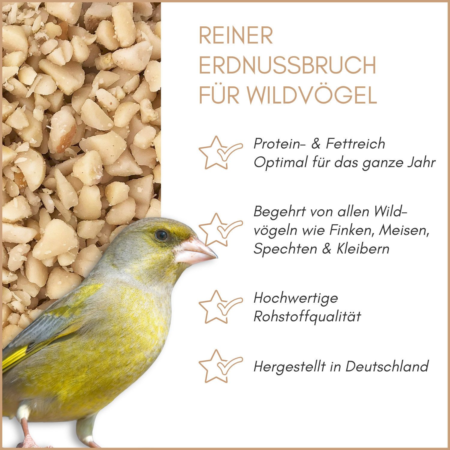 Supravit Gehackte Erdnüsse Vogelfutter Fettreich & ungesalzen, Ergänzungsfutter für: Wildvogel