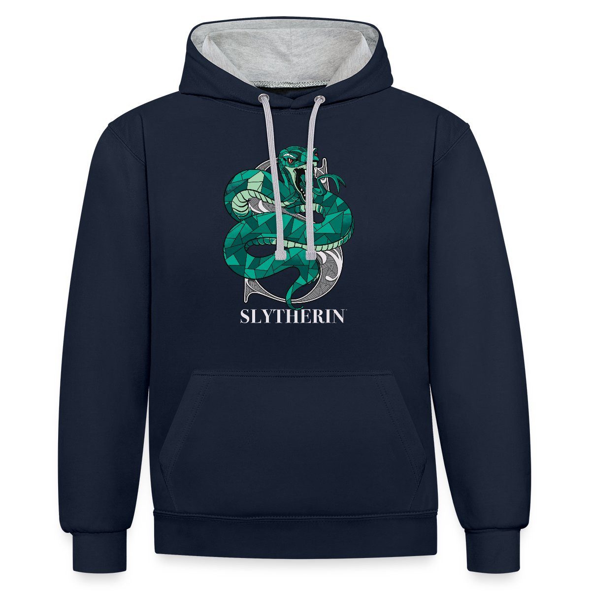 Spreadshirt Hoodie Harry Potter Slytherin Wappen Monochrom Unisex Kontrast Hoodie (1-tlg)