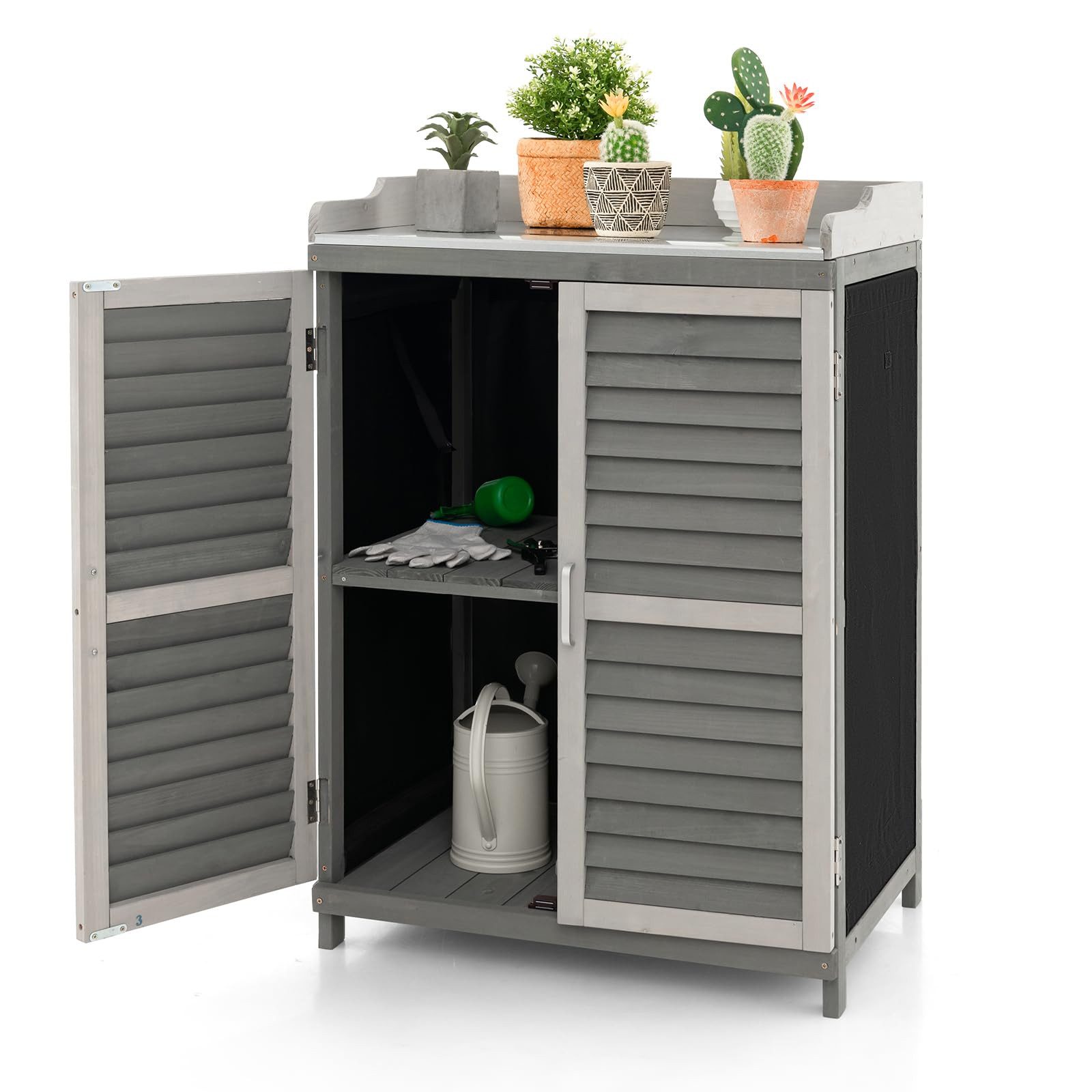 COSTWAY Garten-Geräteschrank, BxT: 67x47 cm, (1 St), Gartenschrank mit Regal & 2 Magnettüren, Tannenholz