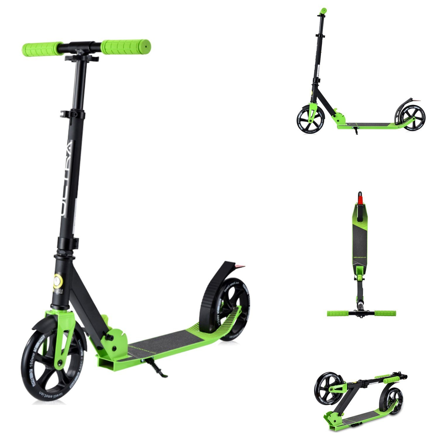 verstellbar Lorelli Cityroller Ultra Seitenständer, grün Kinderroller Lenker PU-Räder, faltbar,