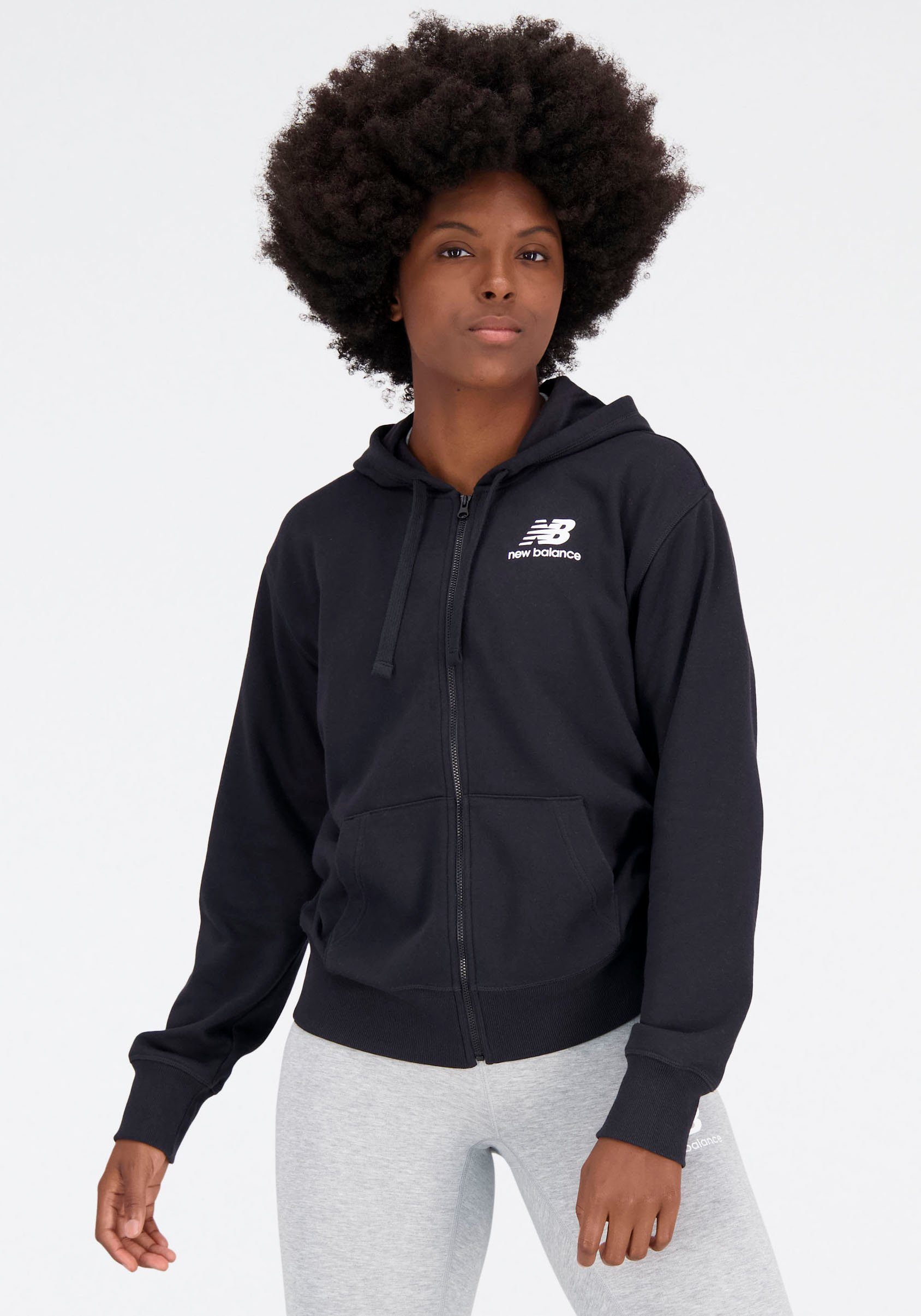 New Balance Kapuzensweatjacke NB ESSENTIALS STACKED LOGO FULL ZIP HOODIE black | Zip Hoodies