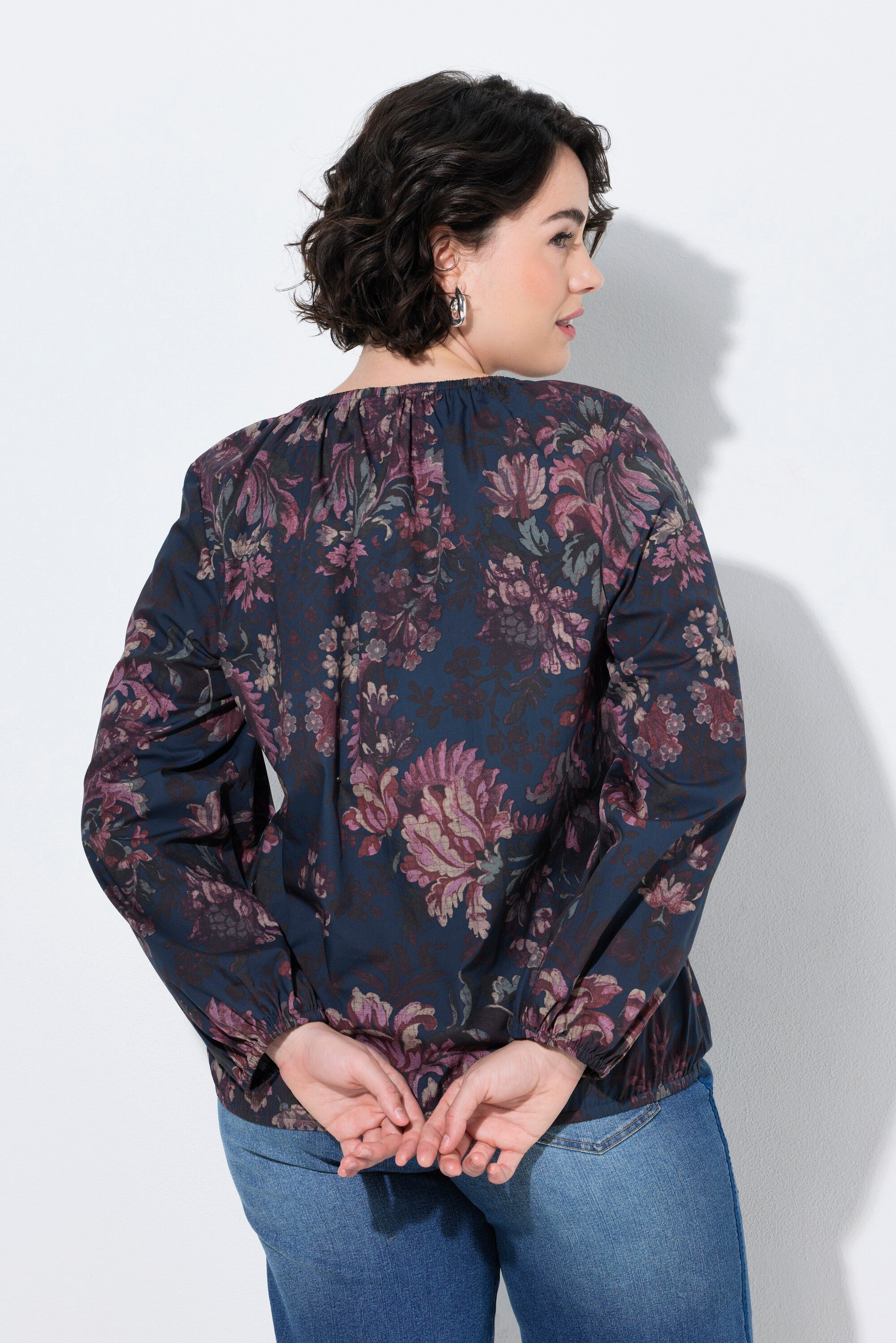 Ulla Popken Longbluse Tunika Blüten Rundhalsausschnitt Langarm