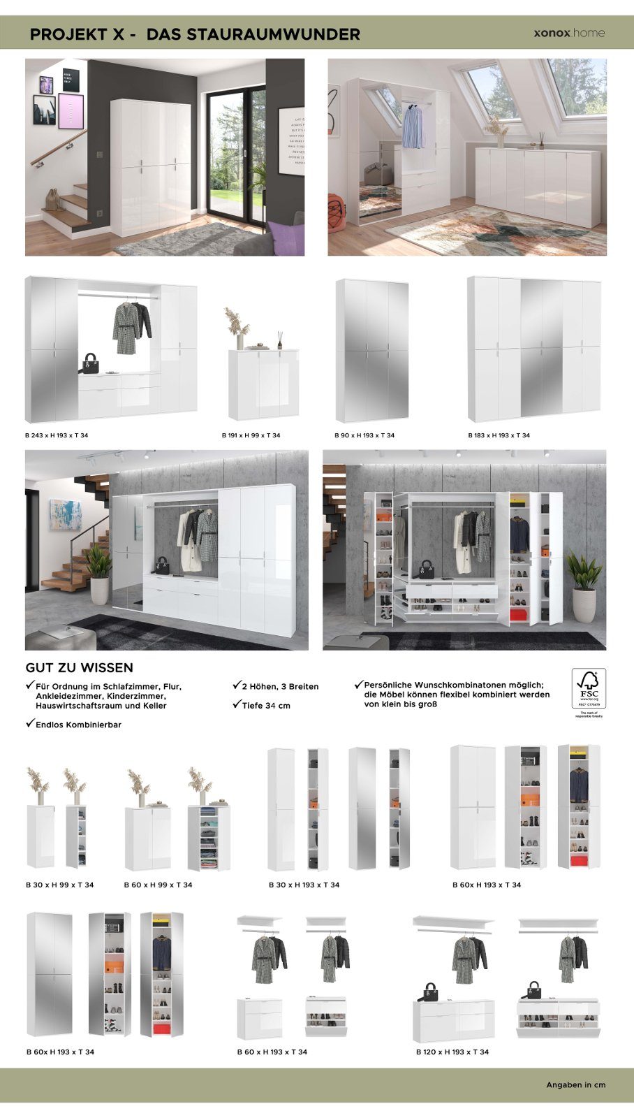 xonox.home Kleiderschrank ProjektX (Schrank in 244 Inneneinteilung cm) 193 Spiegeltüren, Variable mit weiß x Hochglanz