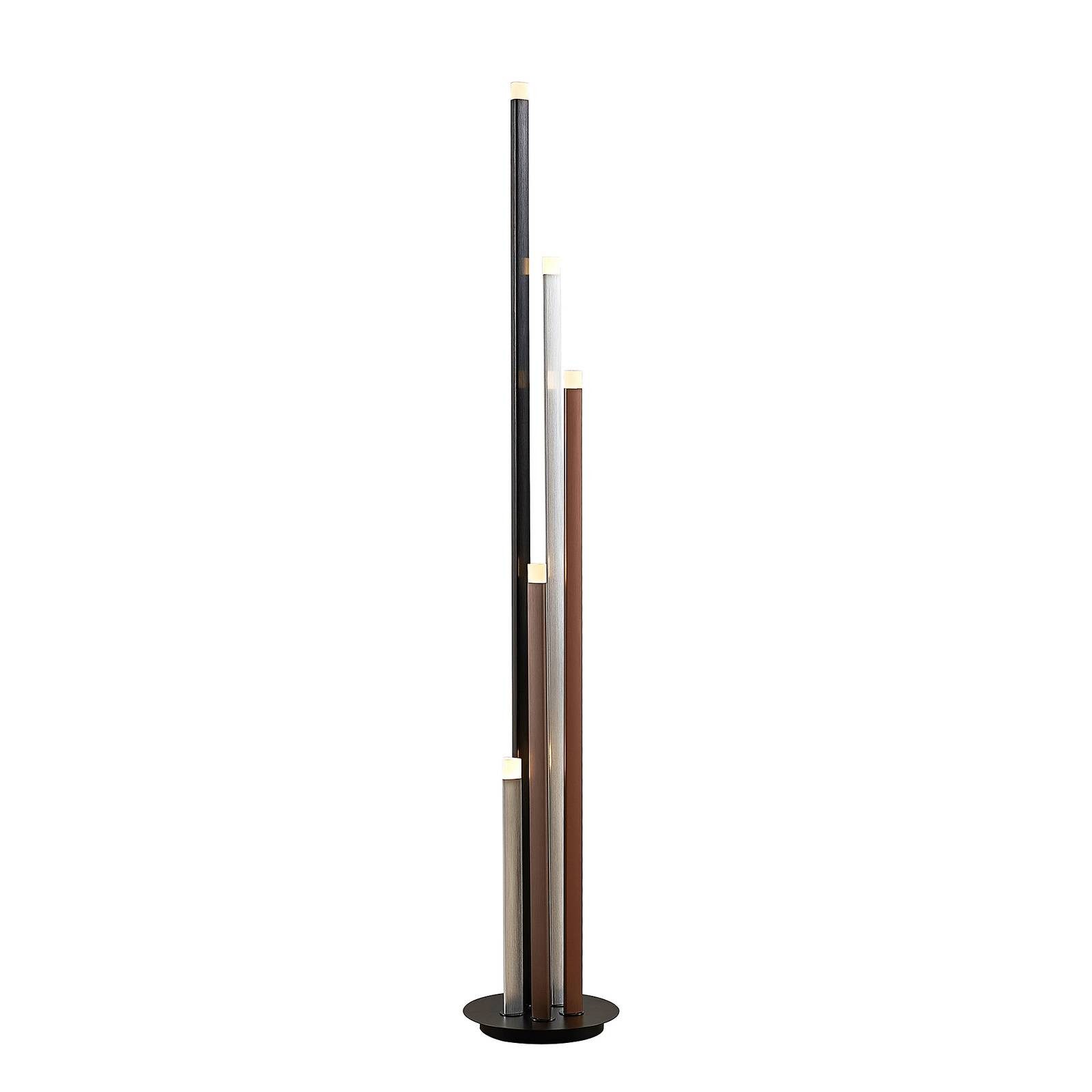 Lucande LED Stehlampe Stoika, dimmbar, LED-Leuchtmittel fest verbaut, warmweiß, Modern, Aluminium, Eisen, Acryl, Schwarz, alu, kaffeebraun, 5 flammig