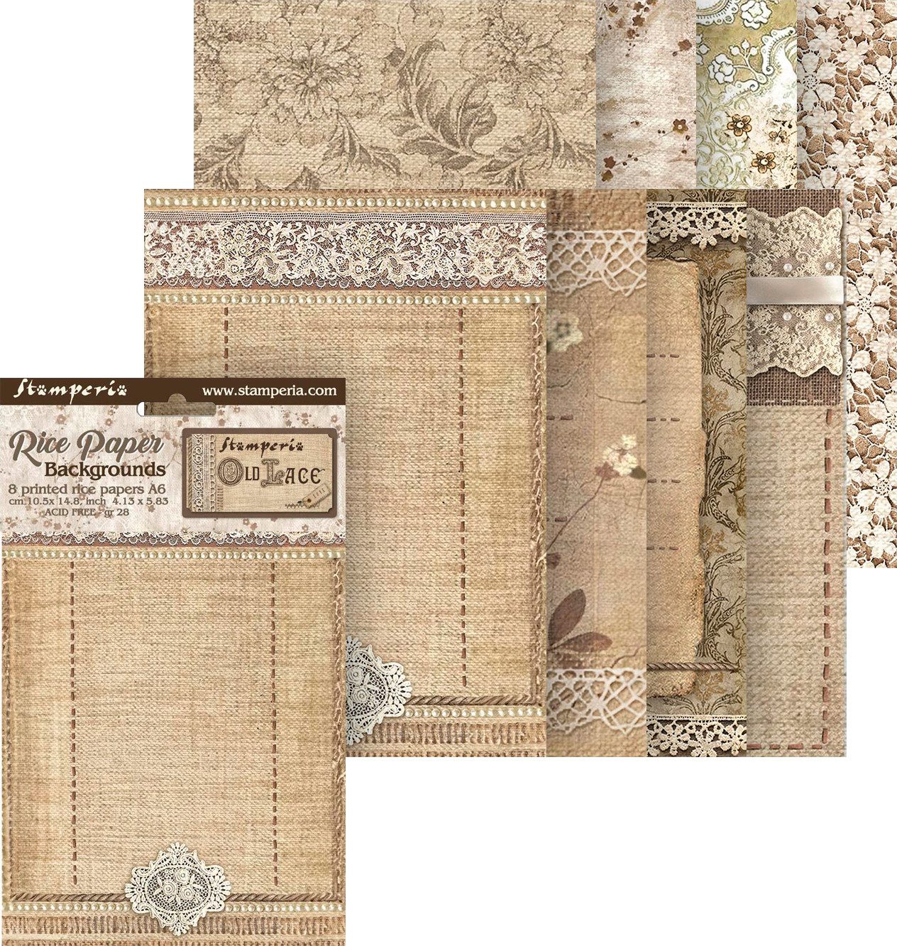 Stamperia Seidenpapier Motiv-Strohseide Backgrounds Old Lace, DIN A6, 8er Set