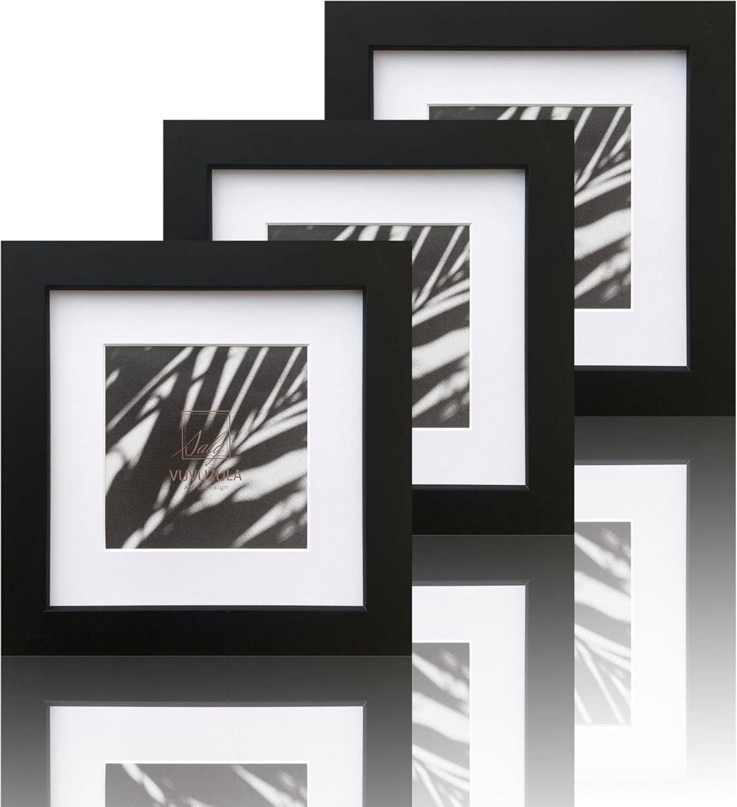 LuxusKollektion Bilderrahmen-Set Bilderrahmen Schwarz Quadratisch 15x15cm Holz Fotorahmen MDF mit