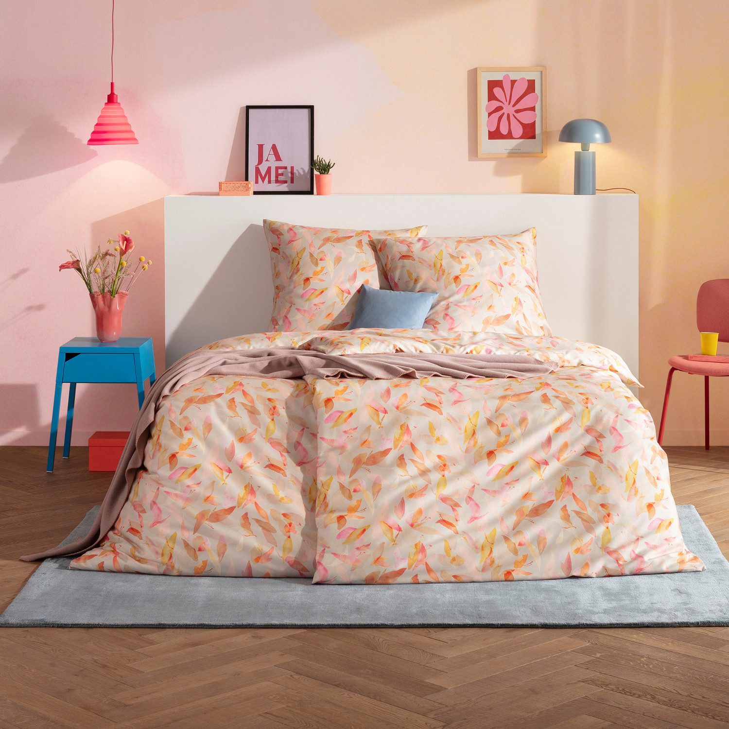 Estella Bettwäsche Estella Mako Satin Bettwäsche Tabby 4855-200 Blätter beige 135x200, Mako Satin, 2 teilig, Feinster Premium Mako Satin