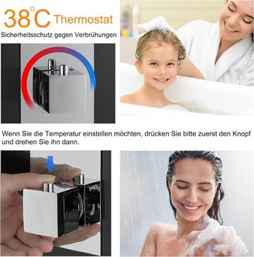 KINKIBOS Duschsystem mit Thermostat und LED Lichter, 4-in-1 Duschpaneel mit LED Regenbrause, 2 Strahlart(en), Handbrause und Wanneneinlauf, Duschsäule aus Edelstahl 304