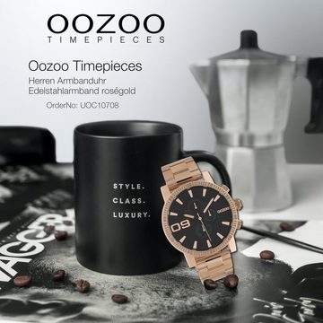 OOZOO Quarzuhr Oozoo Herren Armbanduhr roségold Analog, (Analoguhr), Herrenuhr rund, groß (ca. 45mm) Edelstahlarmband, Elegant-Style