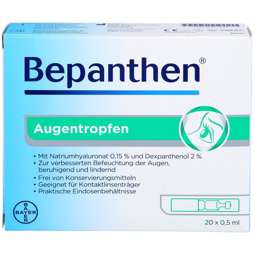 Bayer Vital GmbH Stimulationstropfen Bepanthen Augentropfen Spar-Set, 20-tlg., Lindert Beschwerden durch Bildschirmarbeit, Klimaanlagen, Wind, Staub