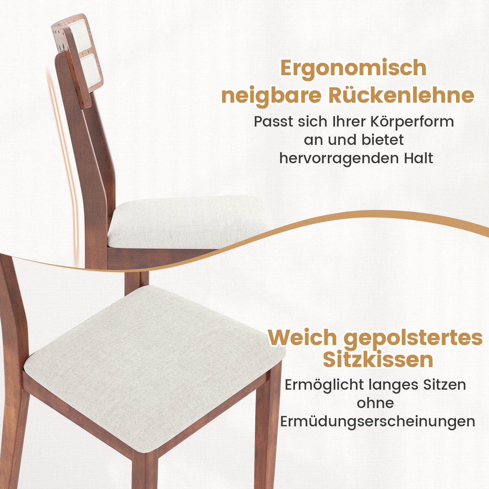 COSTWAY Esszimmerstuhl (2 St), Küchenstühle mit geneigter Rückenlehne, 180 kg