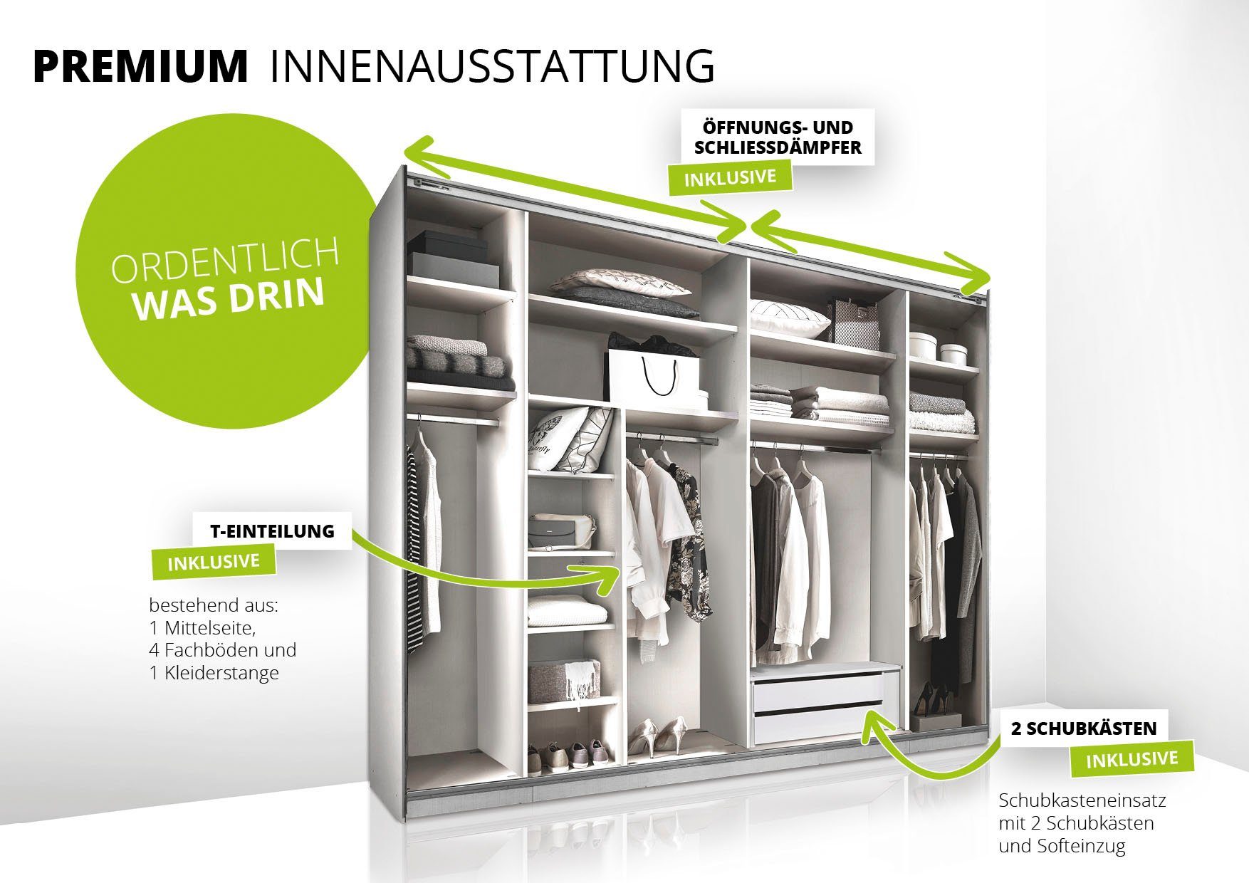 STAUD Schwebetürenschrank Sonett 220, Made in Germany mit vier verschiedenen Ausstattungsvarianten