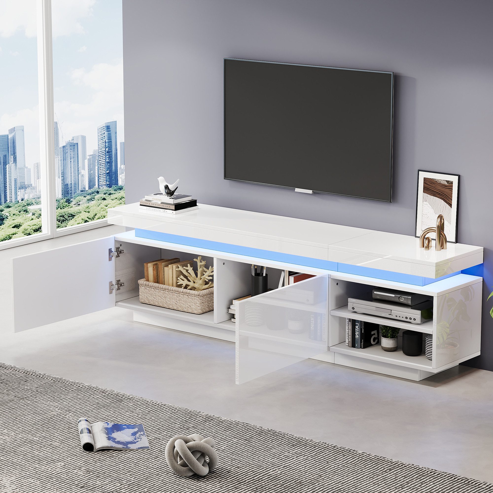 REDOM Lowboard Mit LED, Hochglanz, passend für Fernseher bis 70 Zoll (TV-Schrank Fernsehtisch,TV-Board,TV-Ständer, = TV-Kommode, 1 St., Lowboard mit Stauraum), Medienablage