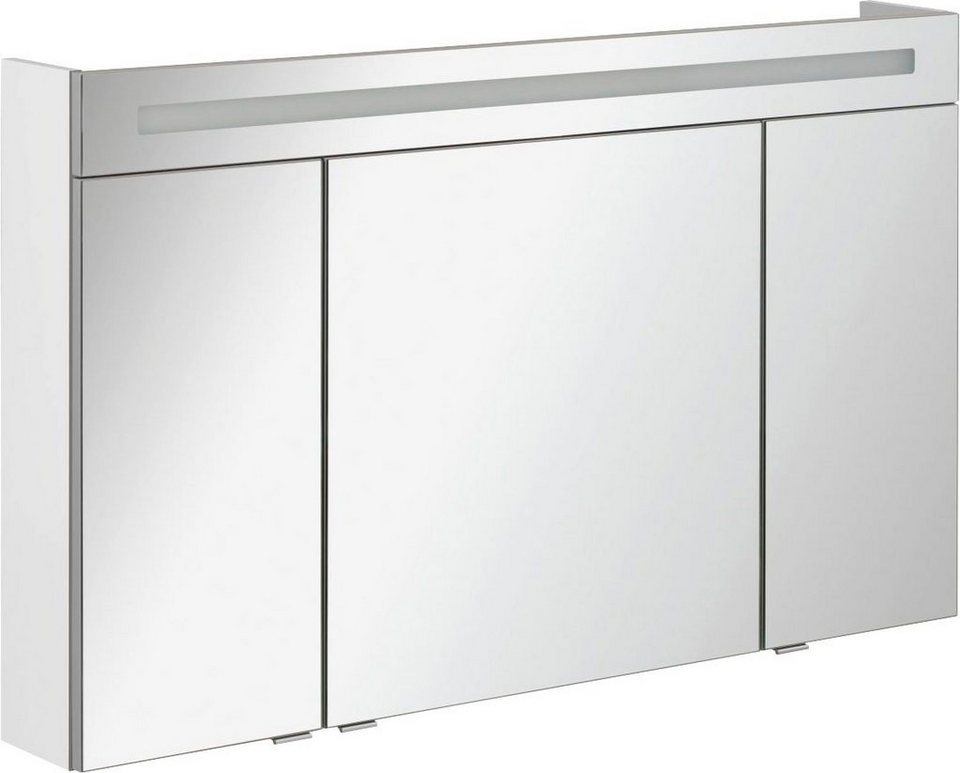 FACKELMANN Spiegelschrank CL 120 - weiß Badmöbel Breite 120 cm, 3 Türen, doppelseitig  verspiegelt, 4 Glaseinlegeböden, Griffe Aluminium silber eloxiert