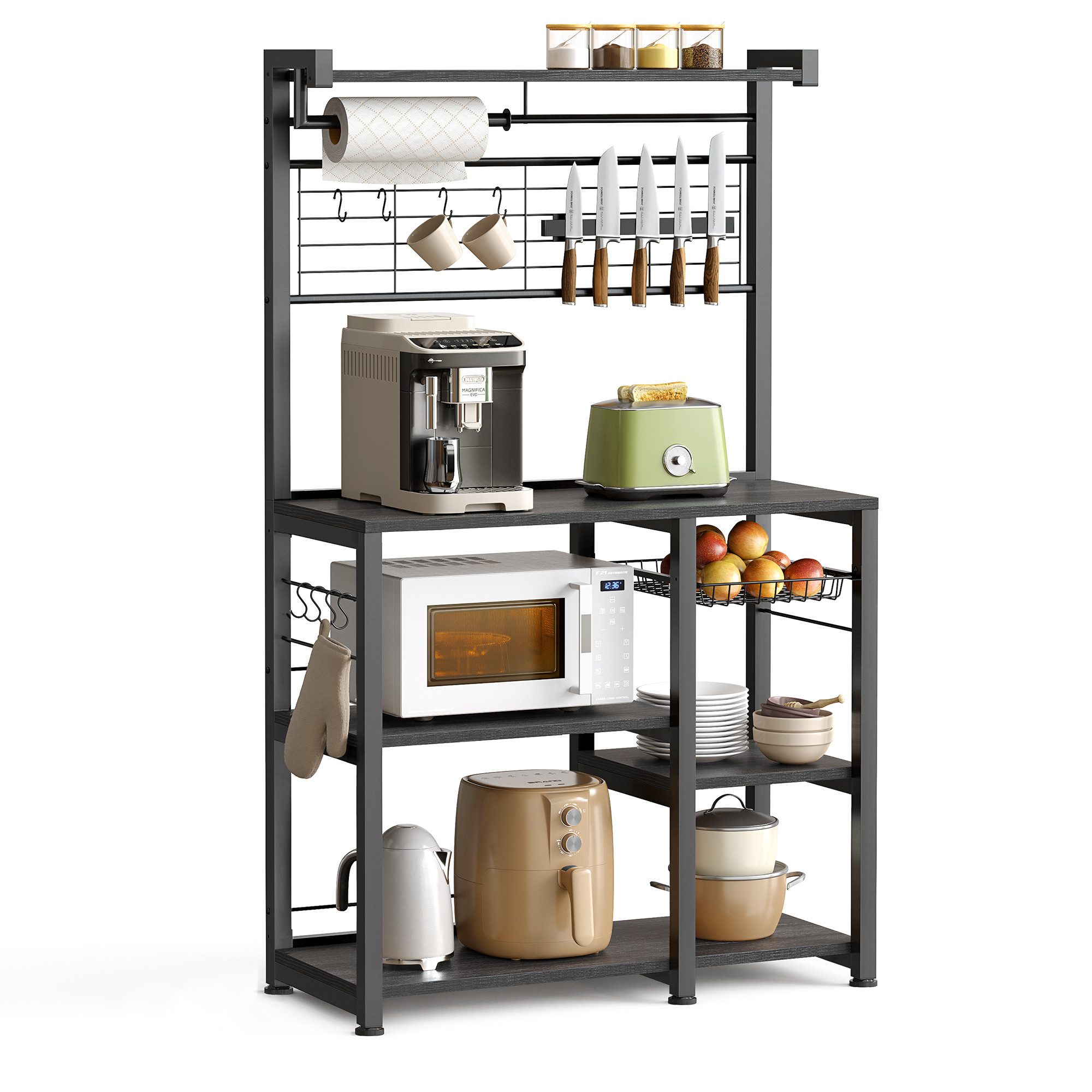 VASAGLE Standregal, Küchenregal, mit Magnetleiste für Messer, Drahtkorb, Ro günstig online kaufen