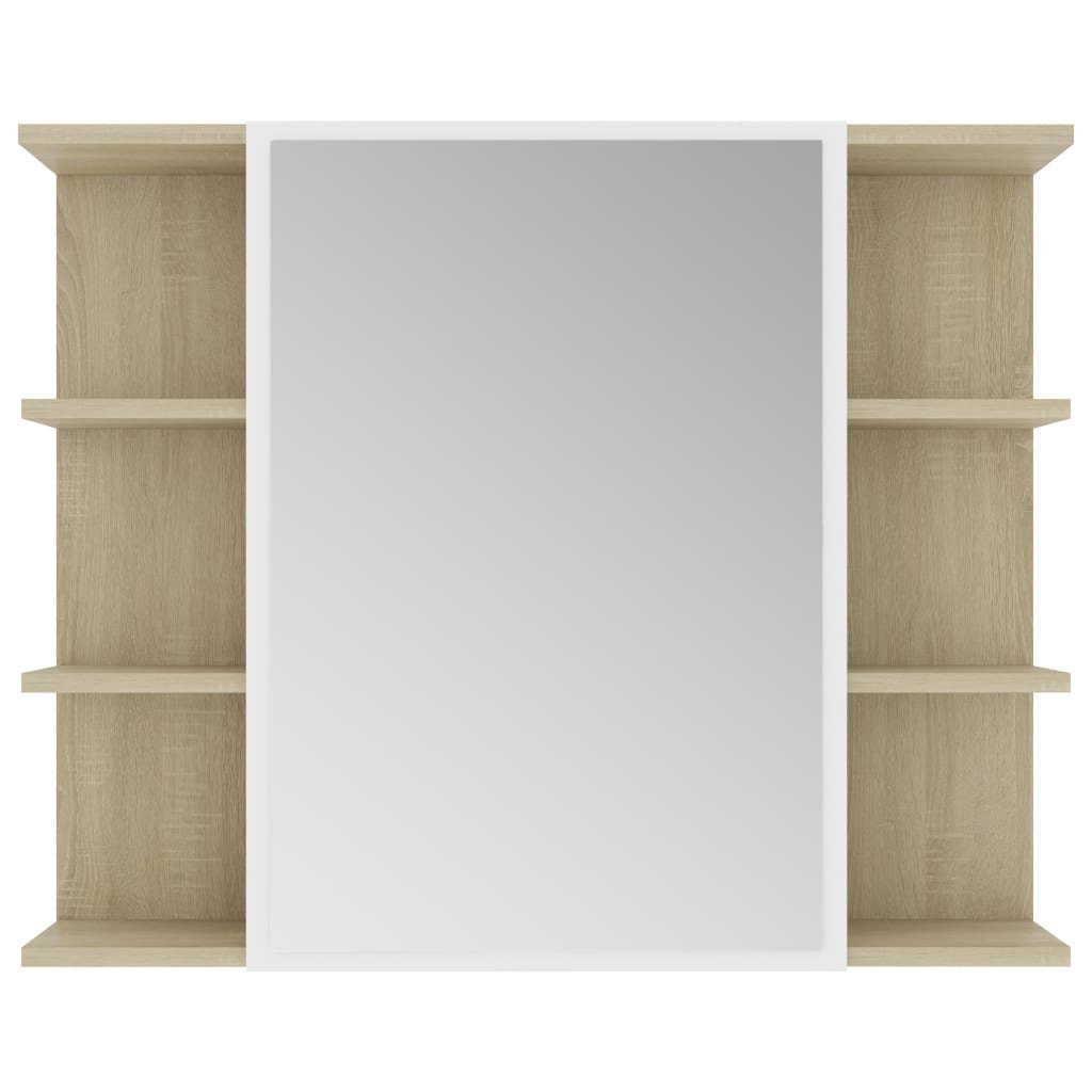 und Holzwerkstoff Sonoma-Eiche vidaXL Weiß Bad-Spiegelschrank Badezimmerspiegelschrank 80x20,5x64cm Weiß Sonoma-Eiche