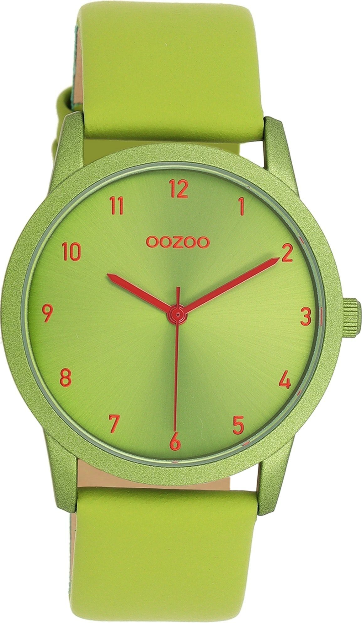 OOZOO Quarzuhr Oozoo Damen Armbanduhr Timepieces Analog, (Analoguhr), Damenuhr rund, mittel (ca. 38mm), Lederarmband grün, Fashion