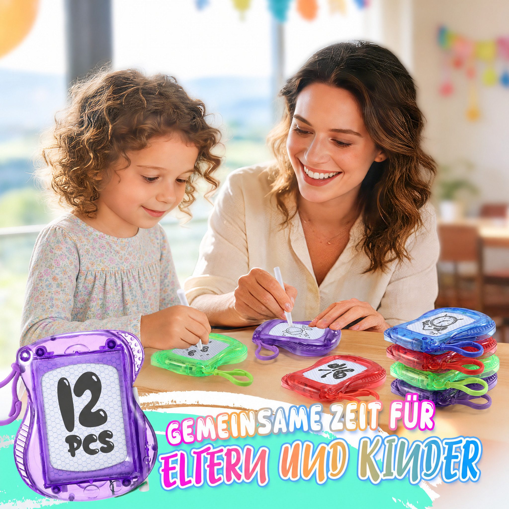 Wootoy Zaubertafel 12er Set Magnet Maltafel Schlüsselanhänger Schreibtafel Lernspielzeug, (10 × 8,3 cm Mini-Malboard-Set, 12-tlg., Mitgebsel Gastgeschenk Gewinn – Bild 2 von 5
