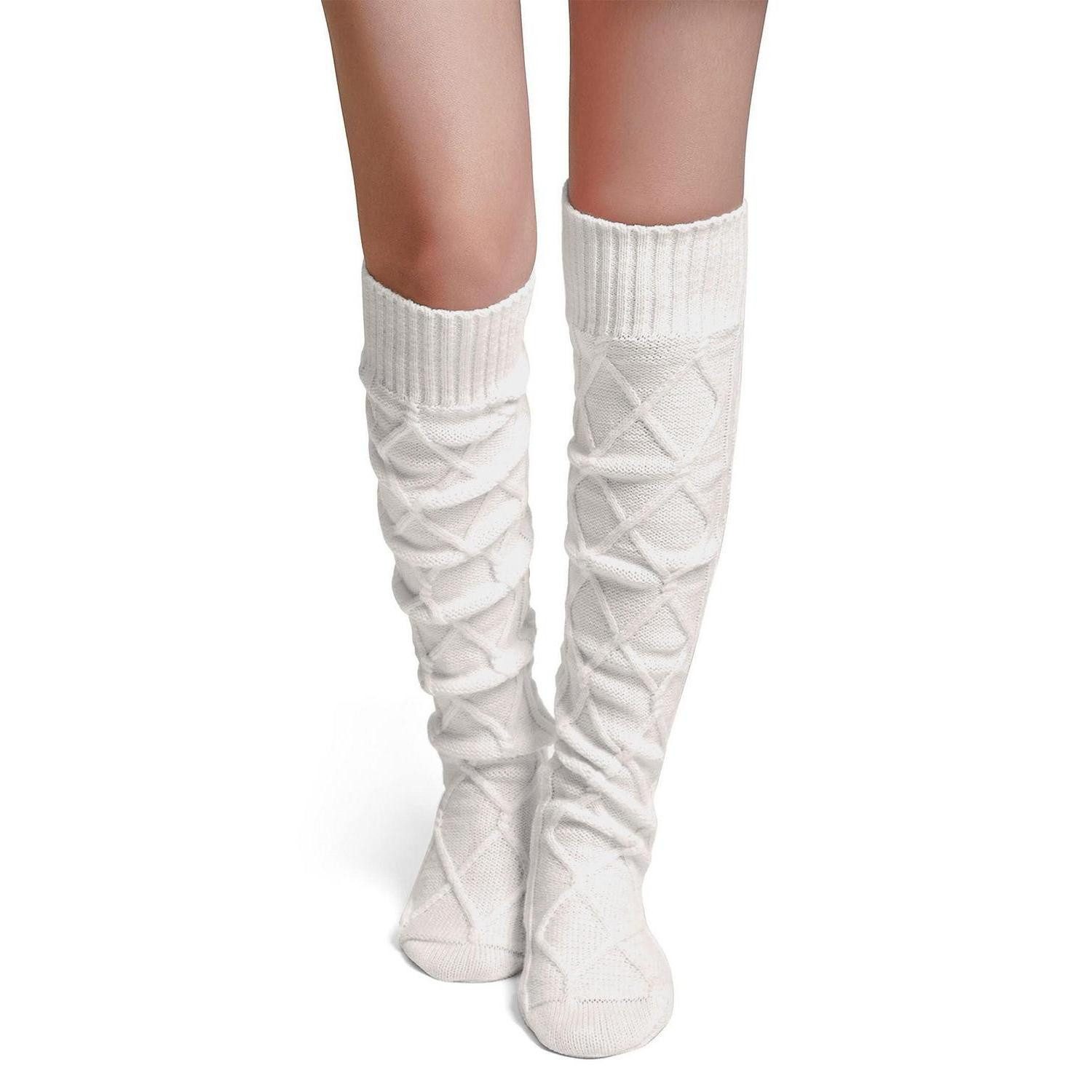LuxusKollektion Overknees Warme Damen Kniestrümpfe Zopfmuster