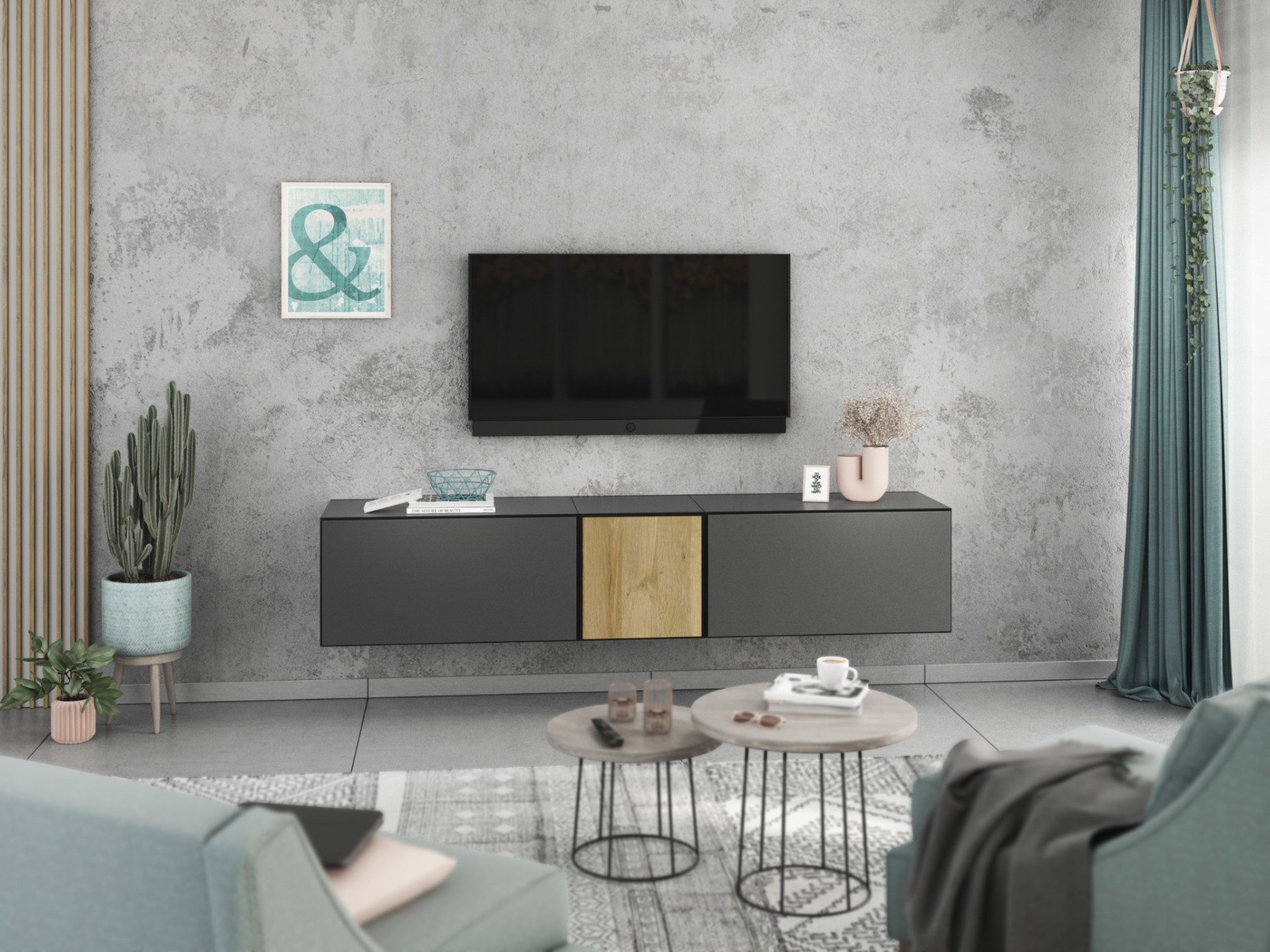 moebel-dich-auf Lowboard VARIANTO 3 (3 tlg., 190 cm breit, TV-Board bestehend aus 2x Schränken mit Klappe und 1x Schrank mit Tür), stehend und hängend