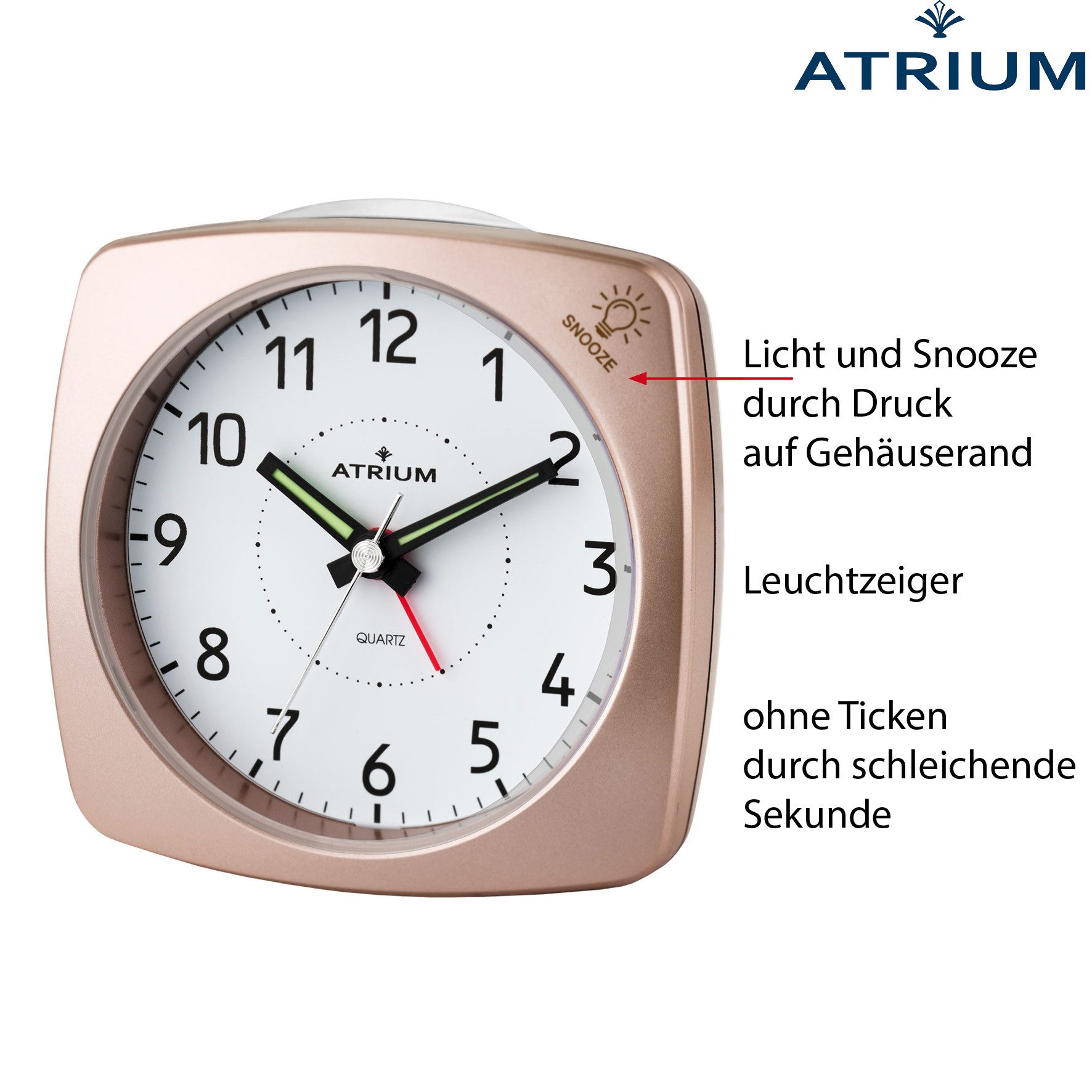 Atrium Quarzwecker A251 Analog Quarz ohne Ticken Licht Snooze Klassisch Modern – Bild 2 von 5