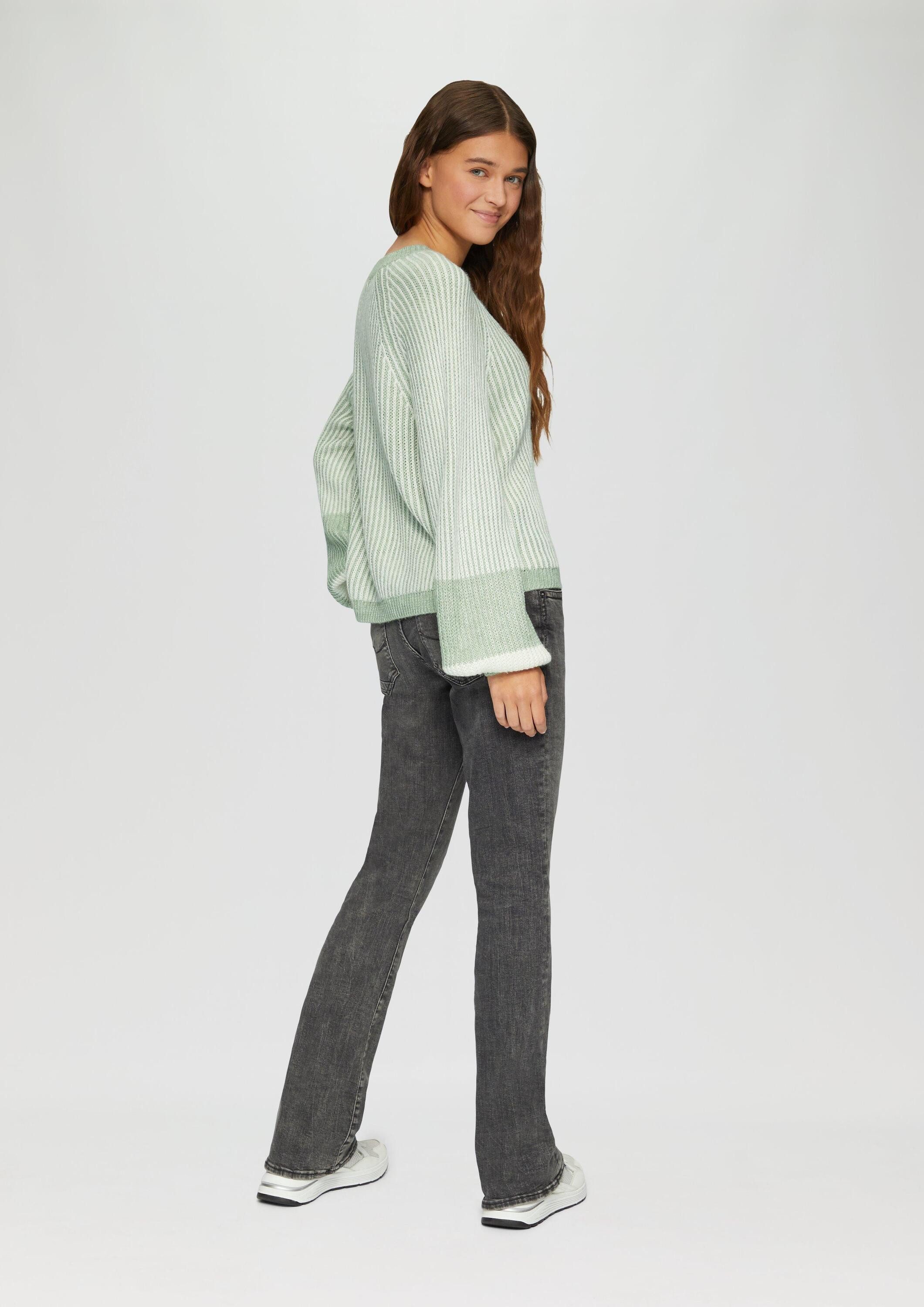 QS Longpullover Strickpullover Verkürzter Pullover mit Colour-Blocking