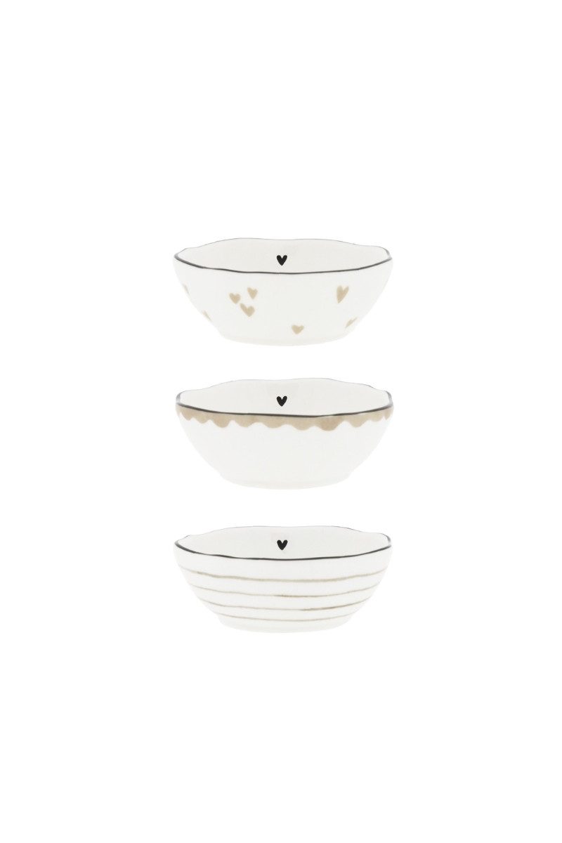 Bastion Collections Geschirr-Set Mini-Schälchen 3er-Set - HEARTS - weiß