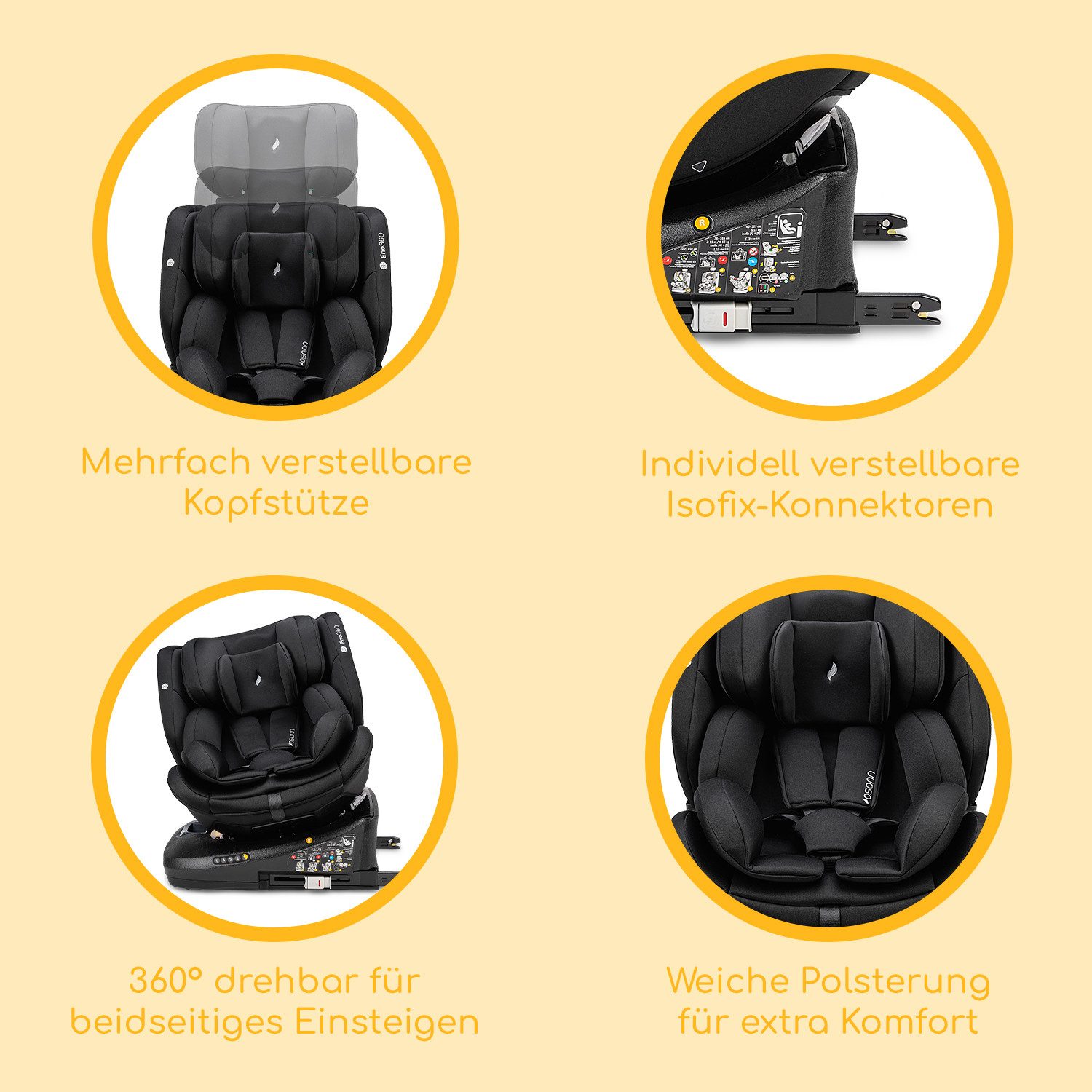 Osann Autokindersitz Eno360, ab: Geburt, bis: 12 Jahre, ab: 40 cm, bis: 150 cm, sicherer 360°Kindersitz: reboard bis 4 Jahre, verwendbar von 40-150 cm