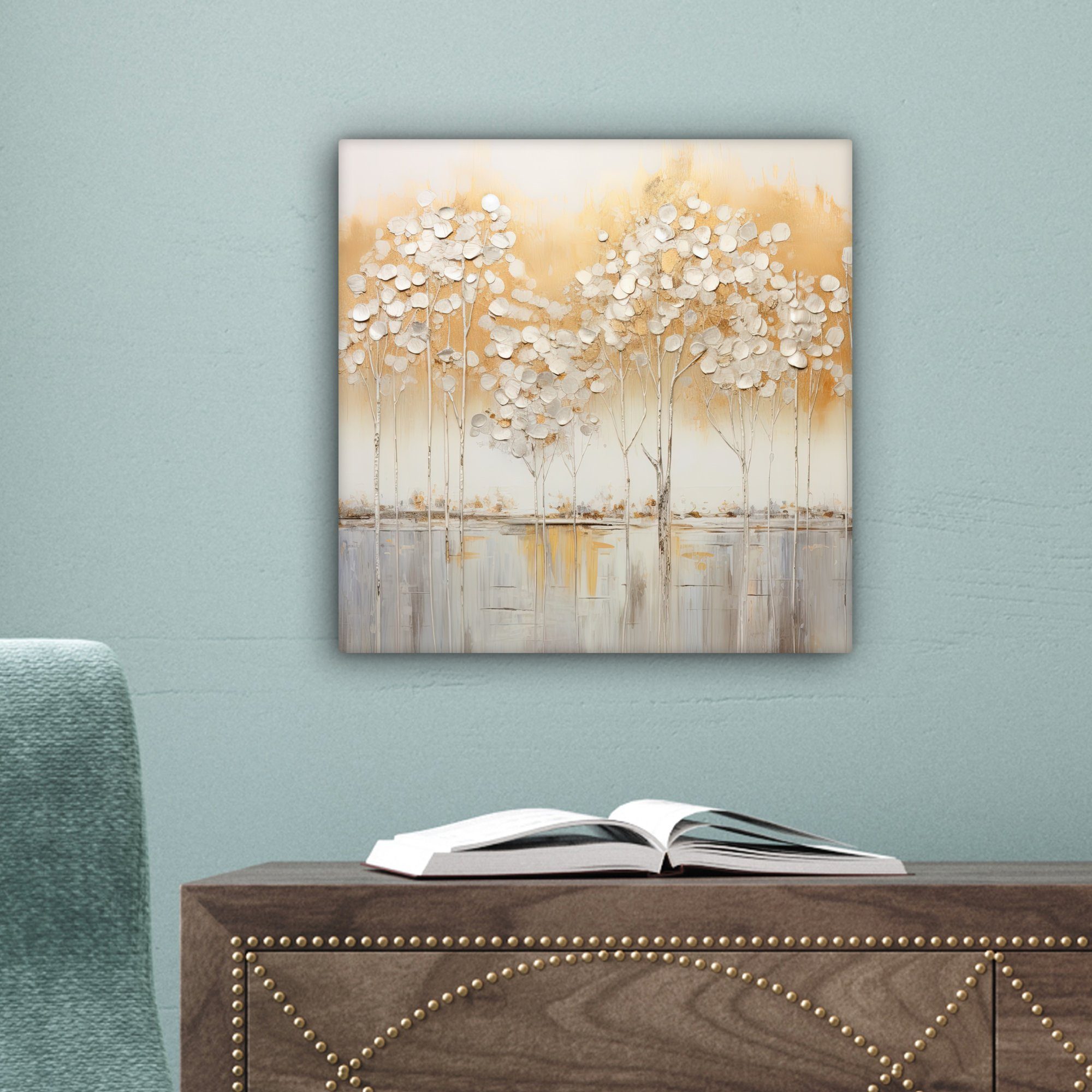 OneMillionCanvasses® Leinwandbild Bäume - für Leinwand St), cm 20x20 - Wohnzimmer Schlafzimmer, Bilder (1 Natur, Kunst Acryl 