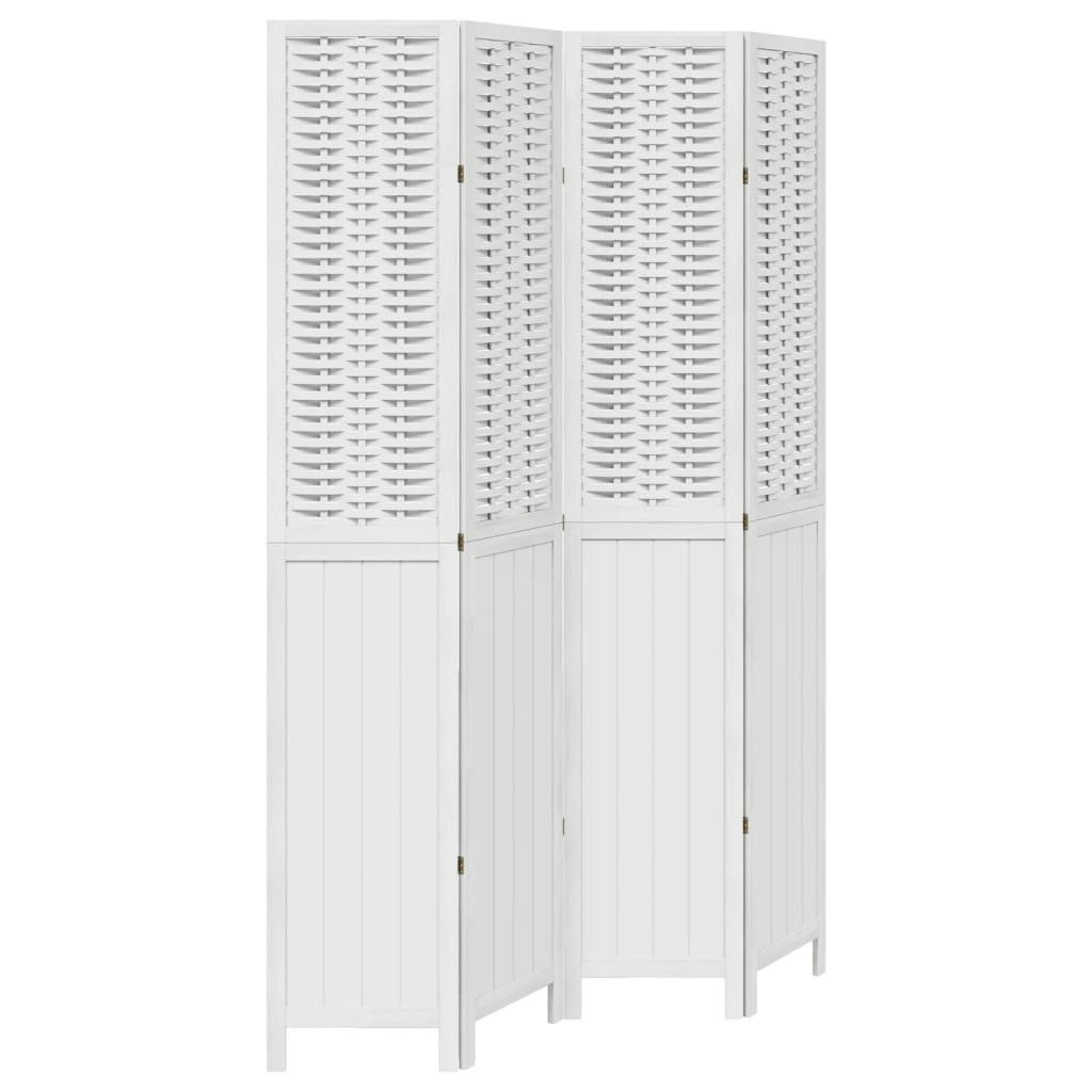 Paravent 40 x 220 cm Paravent Trennwand 4-tlg Raumteiler Weiß Massivholz Paulow