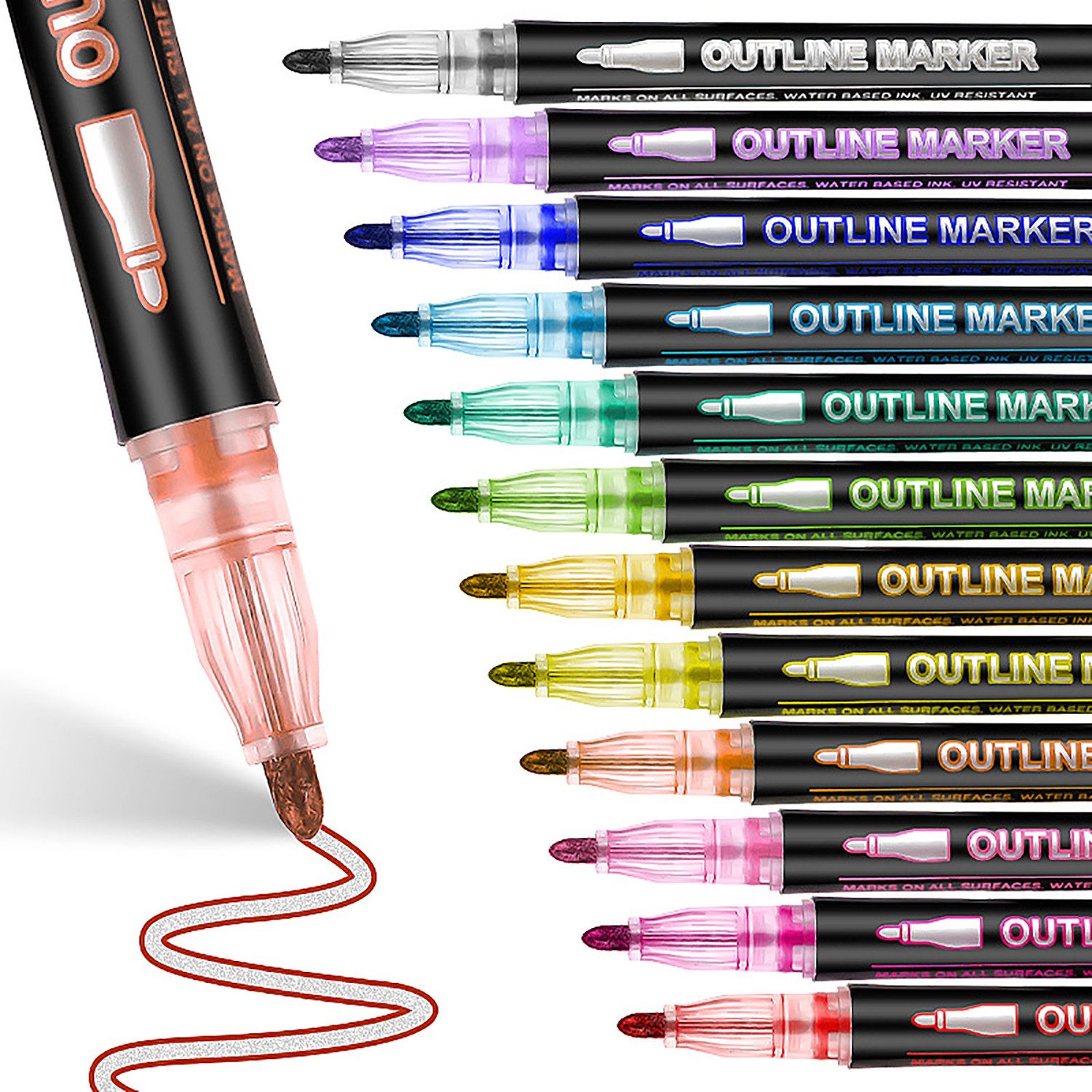 FOUORTUNATE-BEE Filzstift 12 Filzstifte Outline Stifte Glitzerstifte Magische Stifte, (12-tlg)