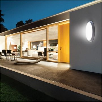 ENOVALITE LED Außen-Deckenleuchte LED Aufbauleuchte mit Sensor, 18W, 1880 lm, 4000K, ø250x48mm, IP65, LED fest integriert, neutralweiß