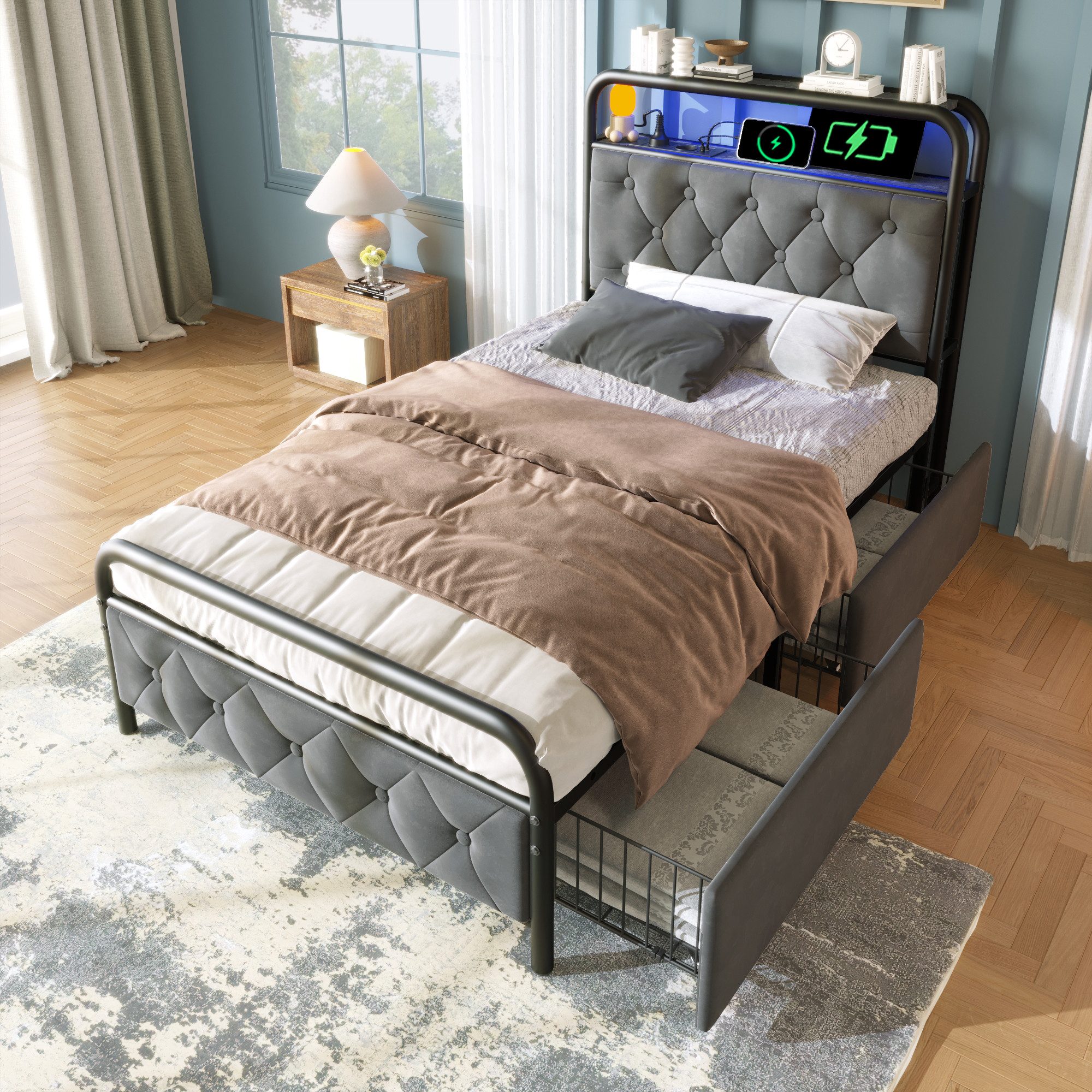 STILVORA Polsterbett Stauraumbett 90×200 Bettgestell Jugendbett günstig online kaufen