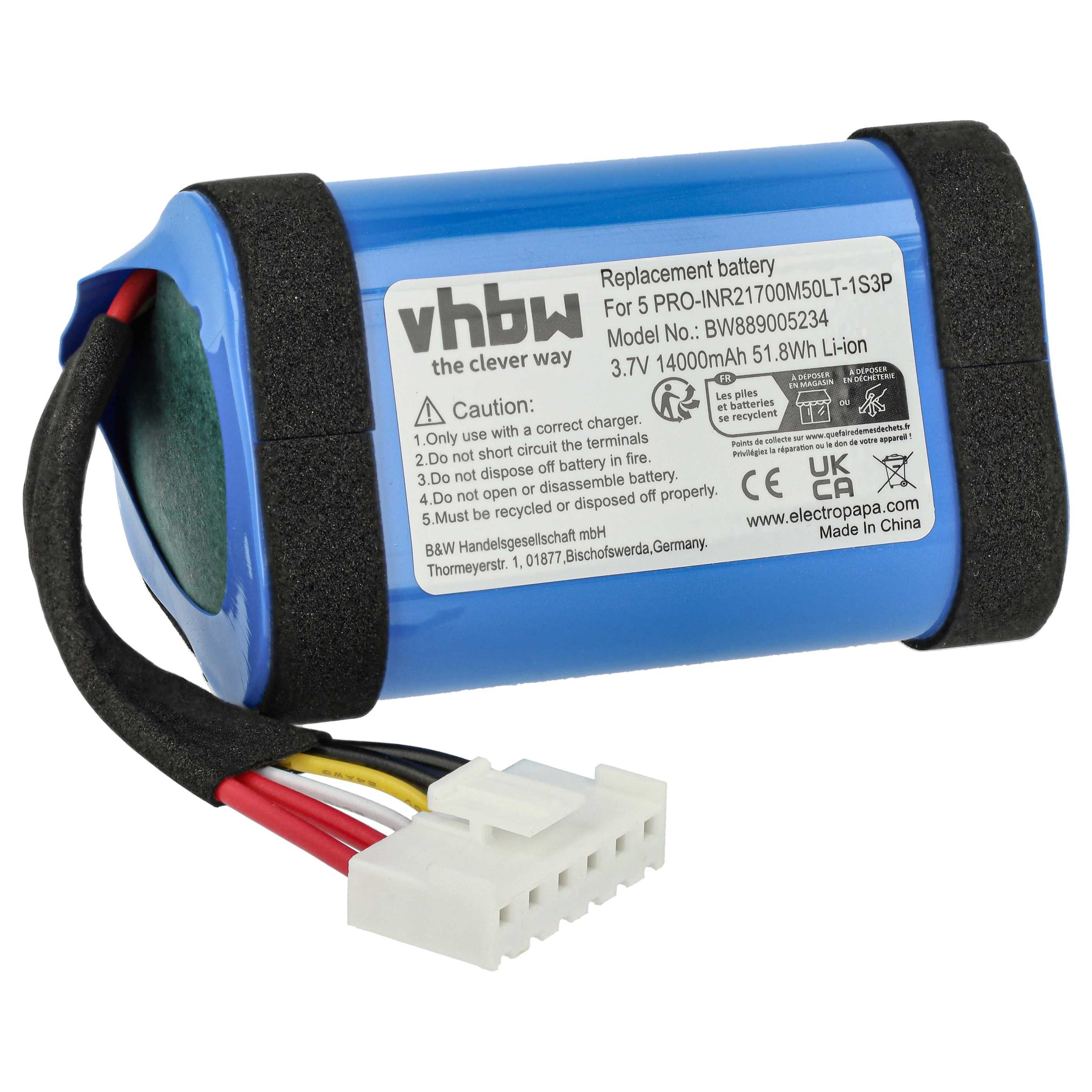 vhbw Akku Ersatz für JBL GSP-1S3P-CH4A, 1AA011NA für Lautsprecher (14000 Akku Akku Li-Ion 14000 mAh (3,7 V, 1 St), Leistungsfähiger Austausch-Akku für Outdoor Lautsprecher