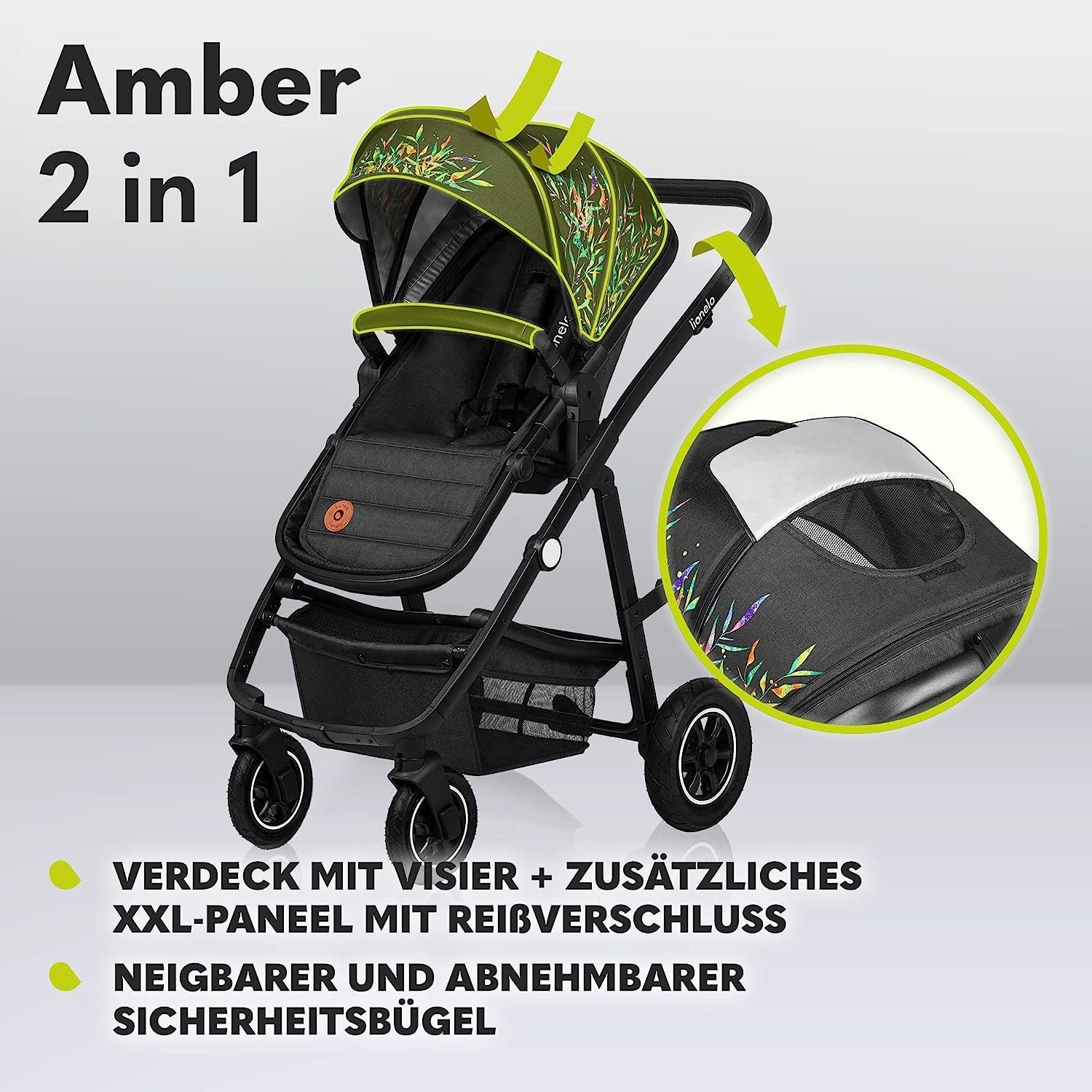 lionelo Kombi-Kinderwagen Amber, Tasche 2in1 Schutzüberzug Dreamin Regenschutz Moskitonetz