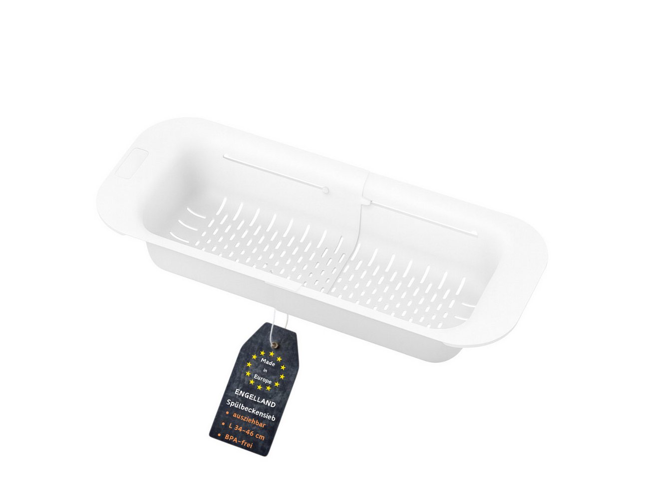 Engelland Küchensieb Ausziehbares Abtropfsieb für Spülbecken, Kunststoff, (Vorteils-Set, 1-St., lebensmittelecht), BPA-frei, flexibler Abtropfkorb, Nudelsieb, Seiher, robust, universell