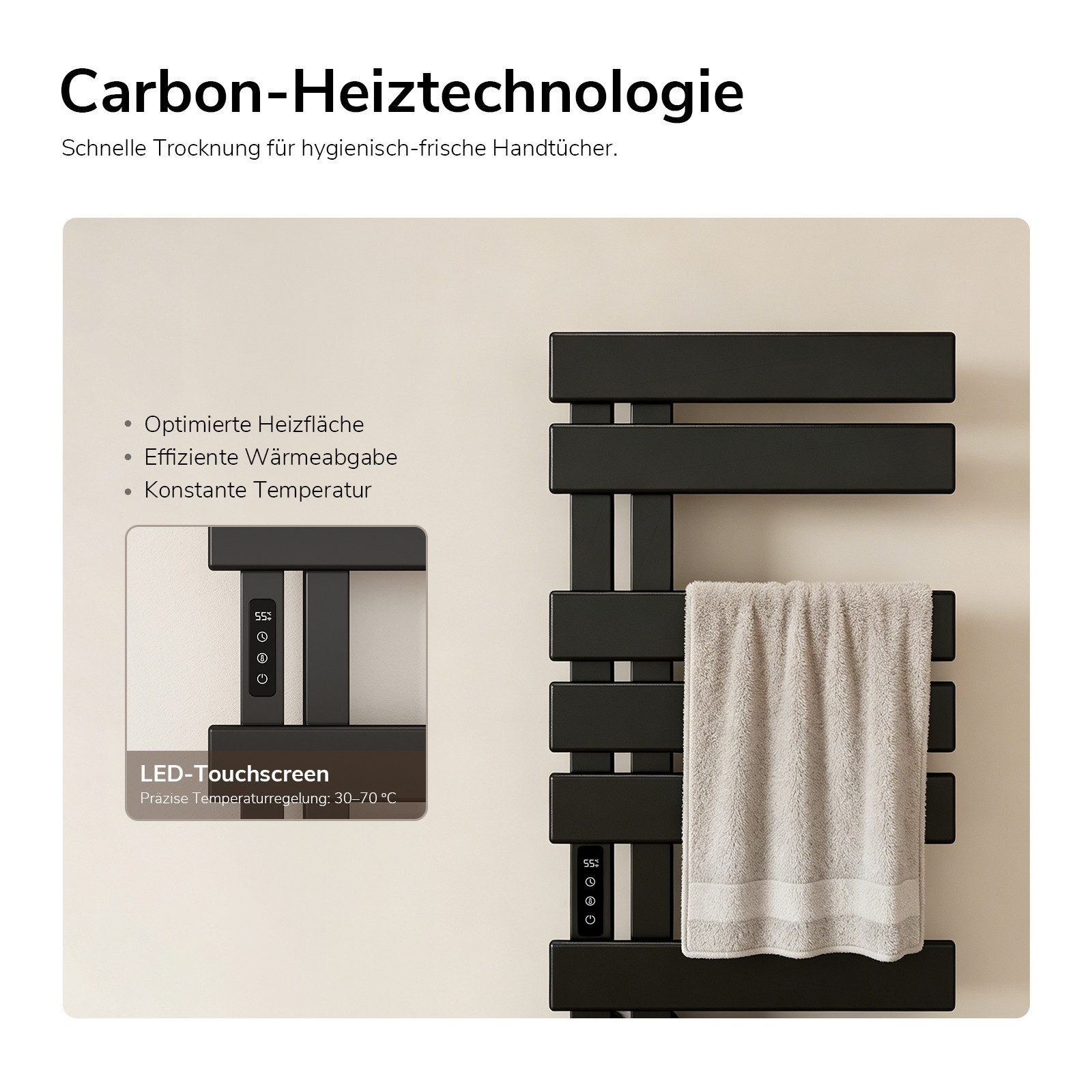 EMKE Elektrischer Badheizkörper Handtuchtrockner mit Smart Thermostat WiFi/APP-Steuerung Timer, Ausführung Link/recht Designheizkörper Flach Badheizkörper 85 × 40 cm