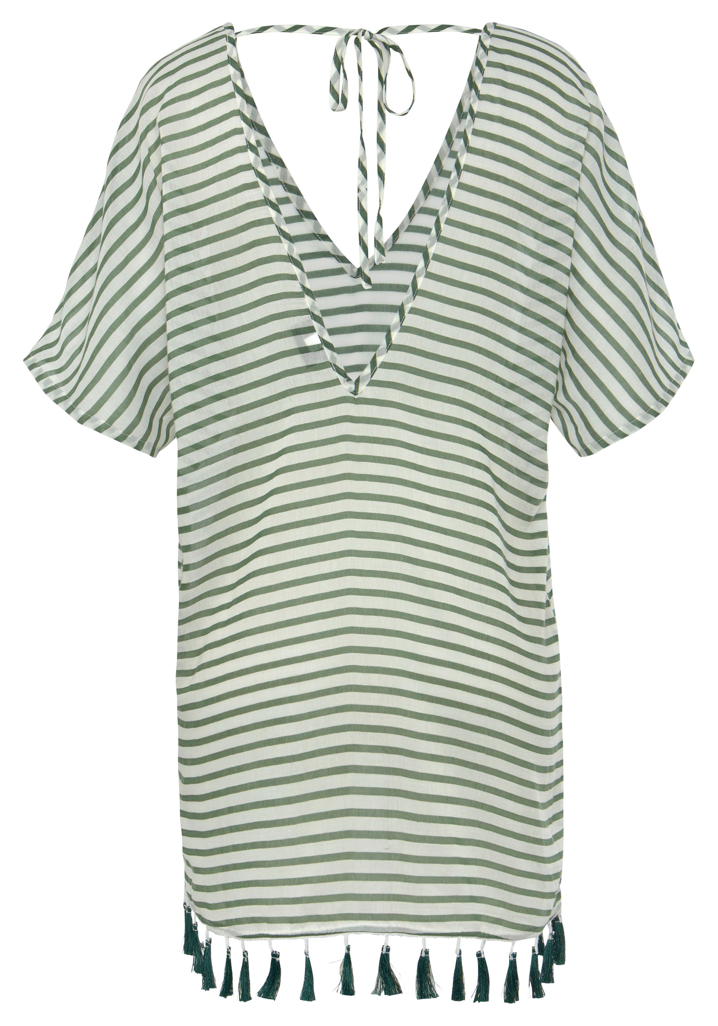 Venice Beach Chiffontunika mit Streifenprint, Quasten mit Fransen, Cover-Up