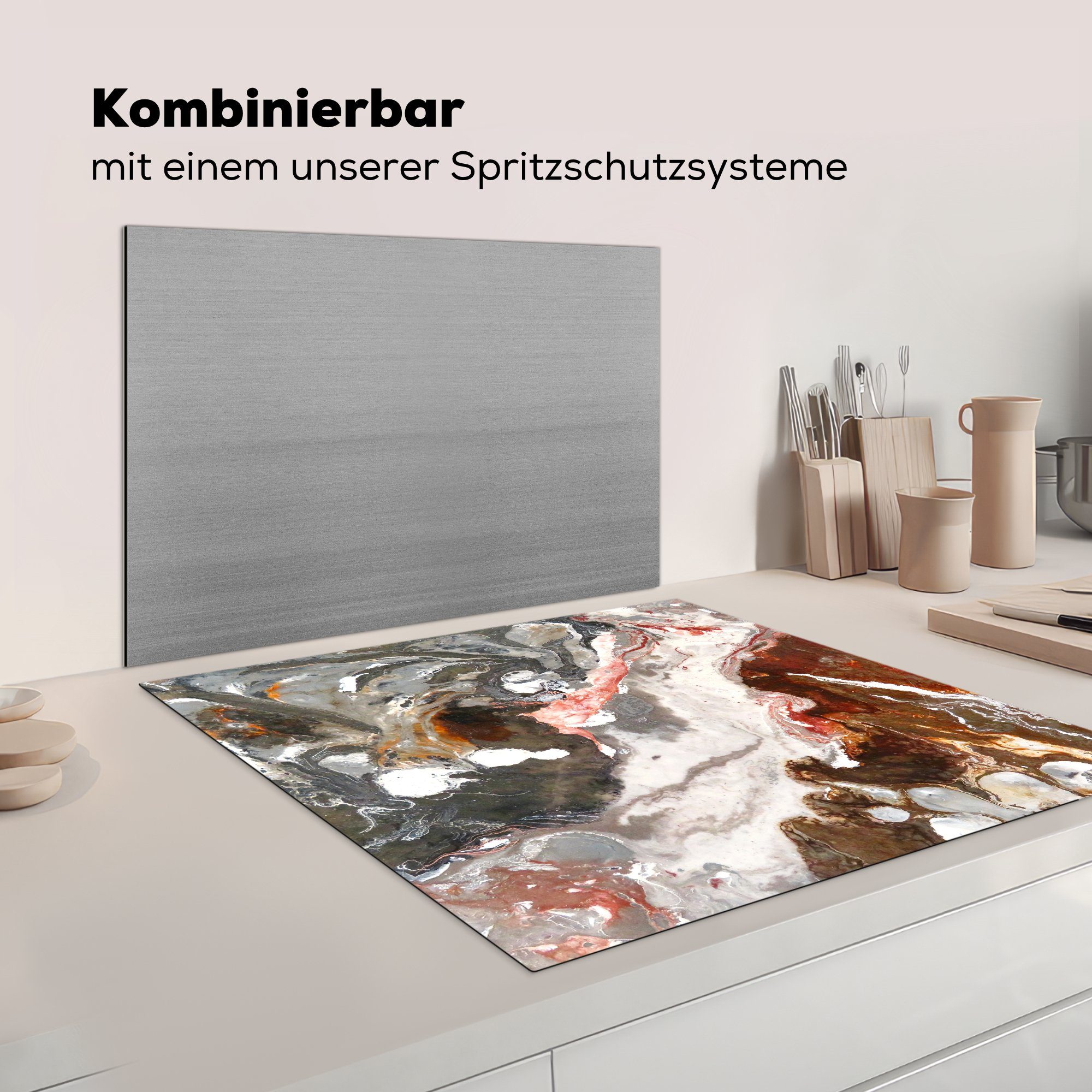 küche Regenbogen, Granit Herdblende-/Abdeckplatte Ceranfeldabdeckung, Vinyl, für (1 tlg), cm, 78x78 - Arbeitsplatte - Pflastersteine MuchoWow