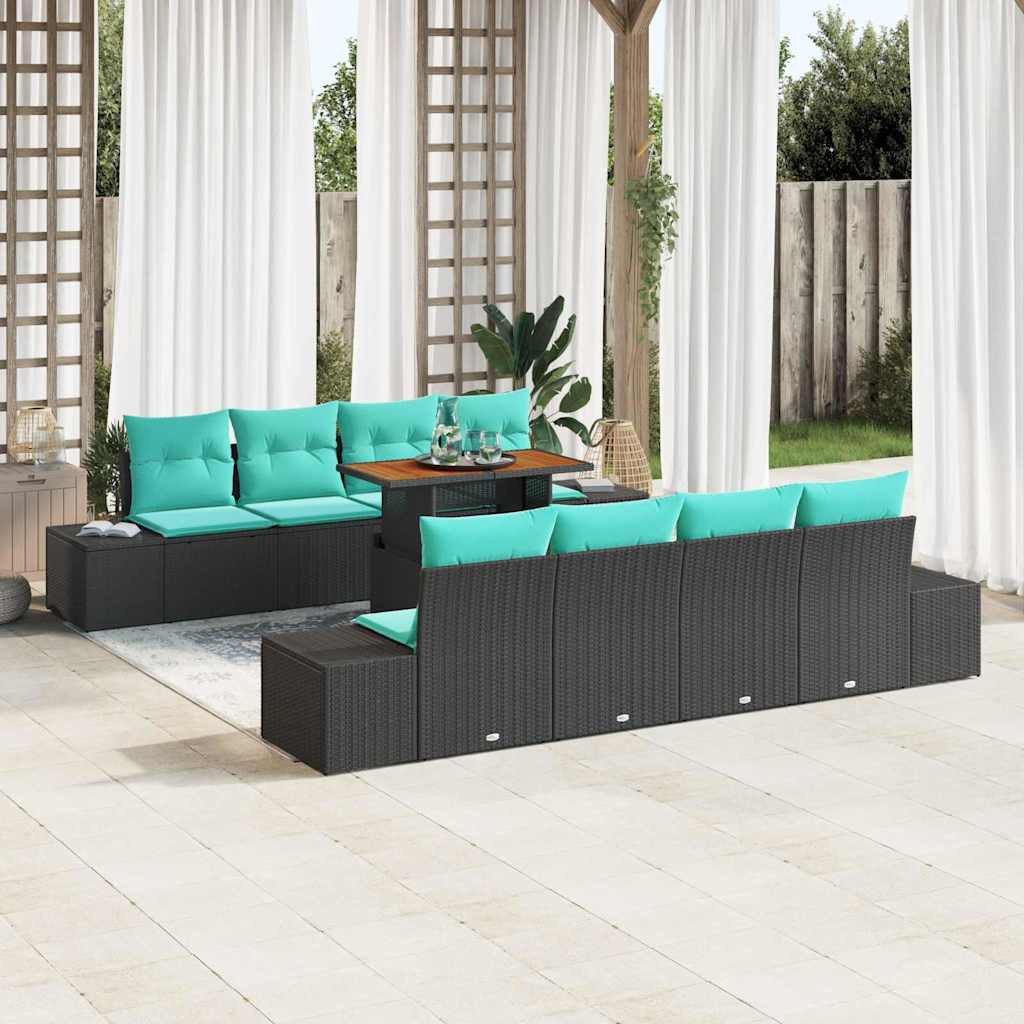 vidaXL Loungesofa Garten Essgruppe 7 stk. 6-Sitzanzahl Schwarz und Teal, 7 Teile