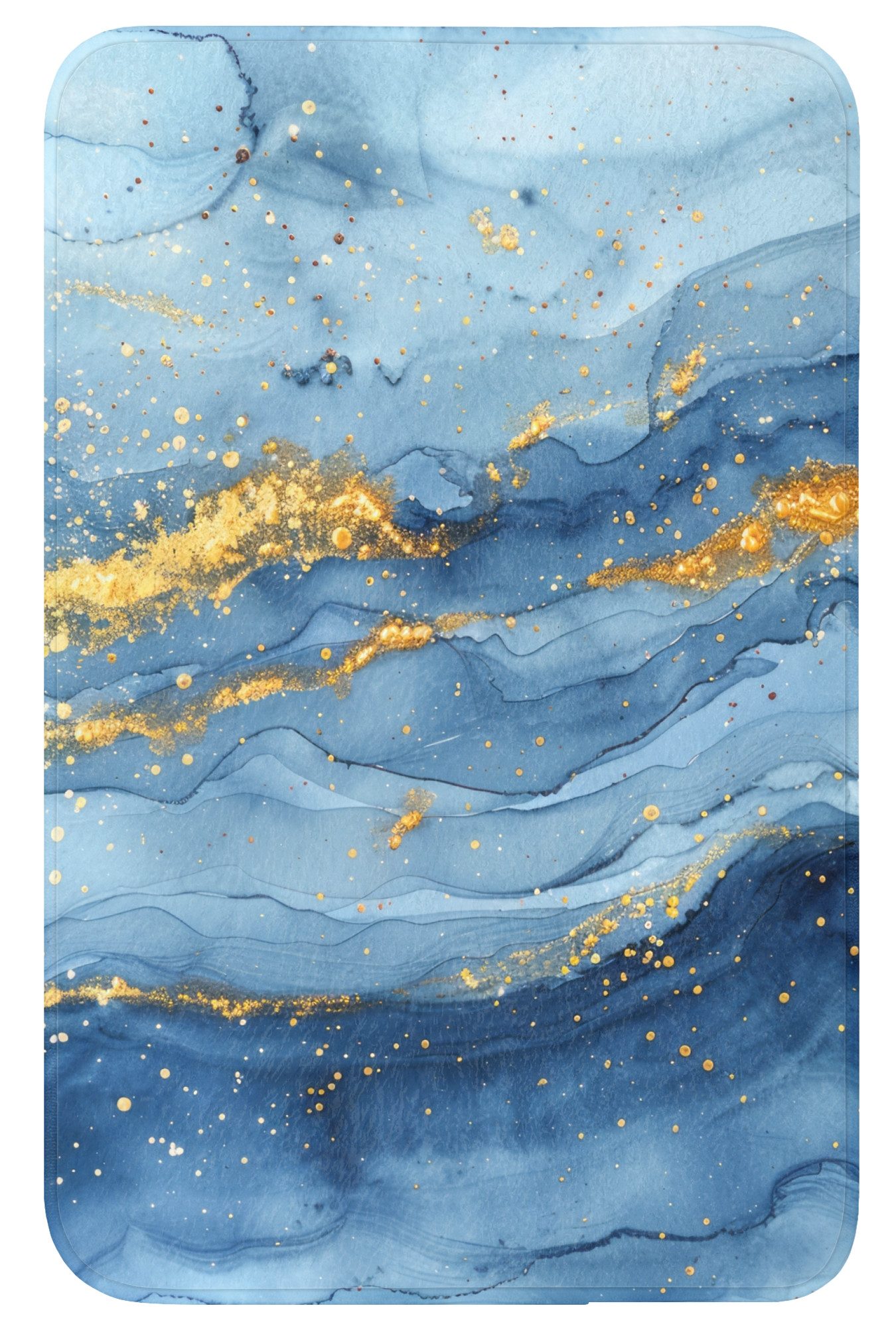 OnlyWow WC-Vorleger Aquarell - Blau - Kunst - Gold - Luxus - Modern, Höhe 10 mm, Polyester, Rechteckig, WC Teppich, Toilettenvorleger, Toilettenteppich, Badematte 50x80 cm