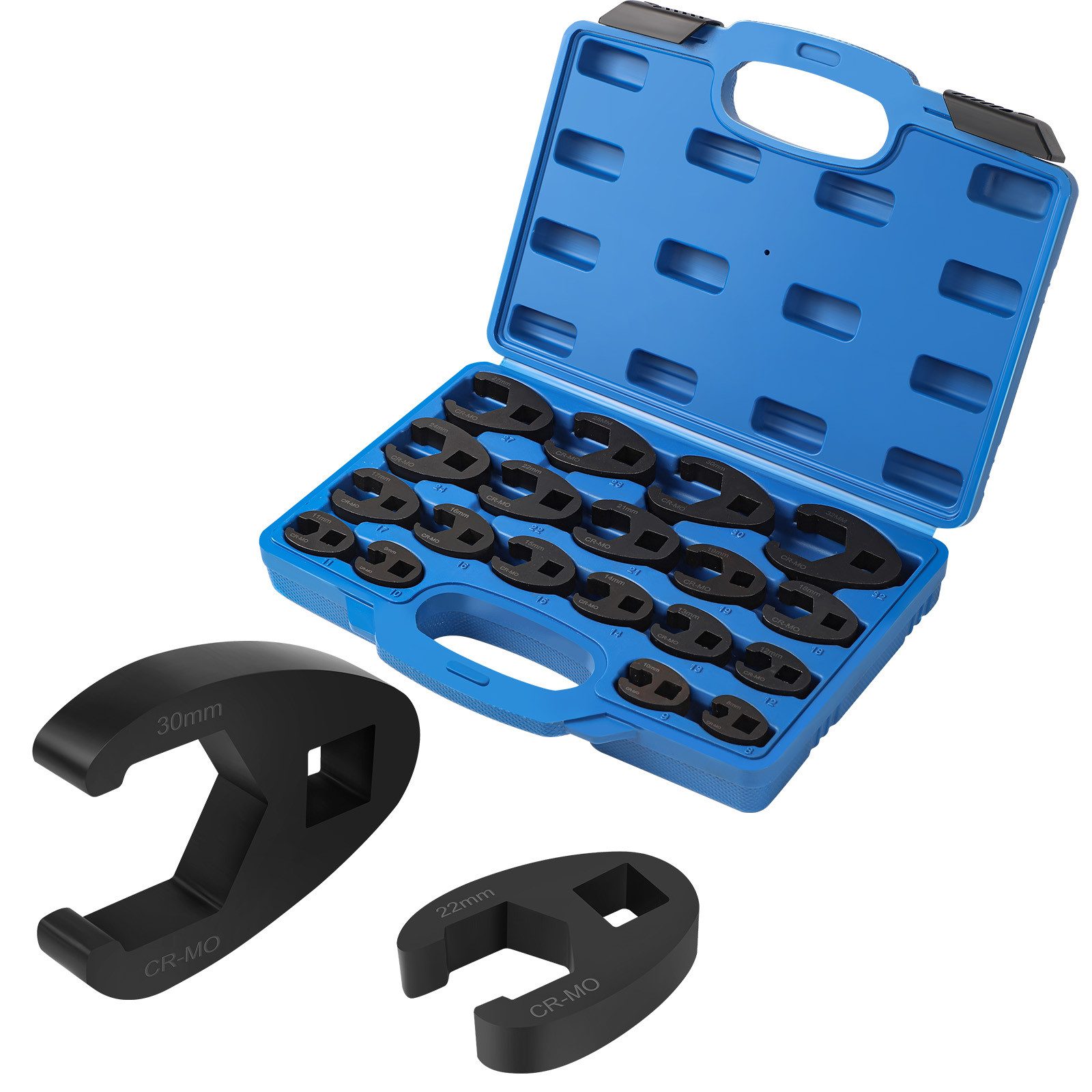 PRIISF Maulschlüssel 19-tlg Hahnenfußschlüssel Hahnenfuß Krähenfuß Schlüssel Steckschlüssel (Maulschlüssel Satz Drehmoment 1/2" 3/8" Außenvierkantantrieb 8-32mm, Krähenfuss Gabelschlüssel Hahnenfuß Leitungsschlüssel Werkzeug Kfz), Wechselbare Drehmomentschlüssel Hahnenfüße aus hochfestem Cr-Mo-Stahl