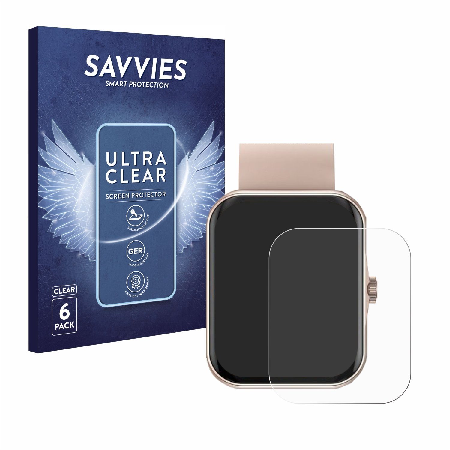 Savvies Displayschutzfolie Schutzfolie für Mutoy Smartwatch 1.83", 6 Stück, Displayschutz Schutz Folie Klar Transparent