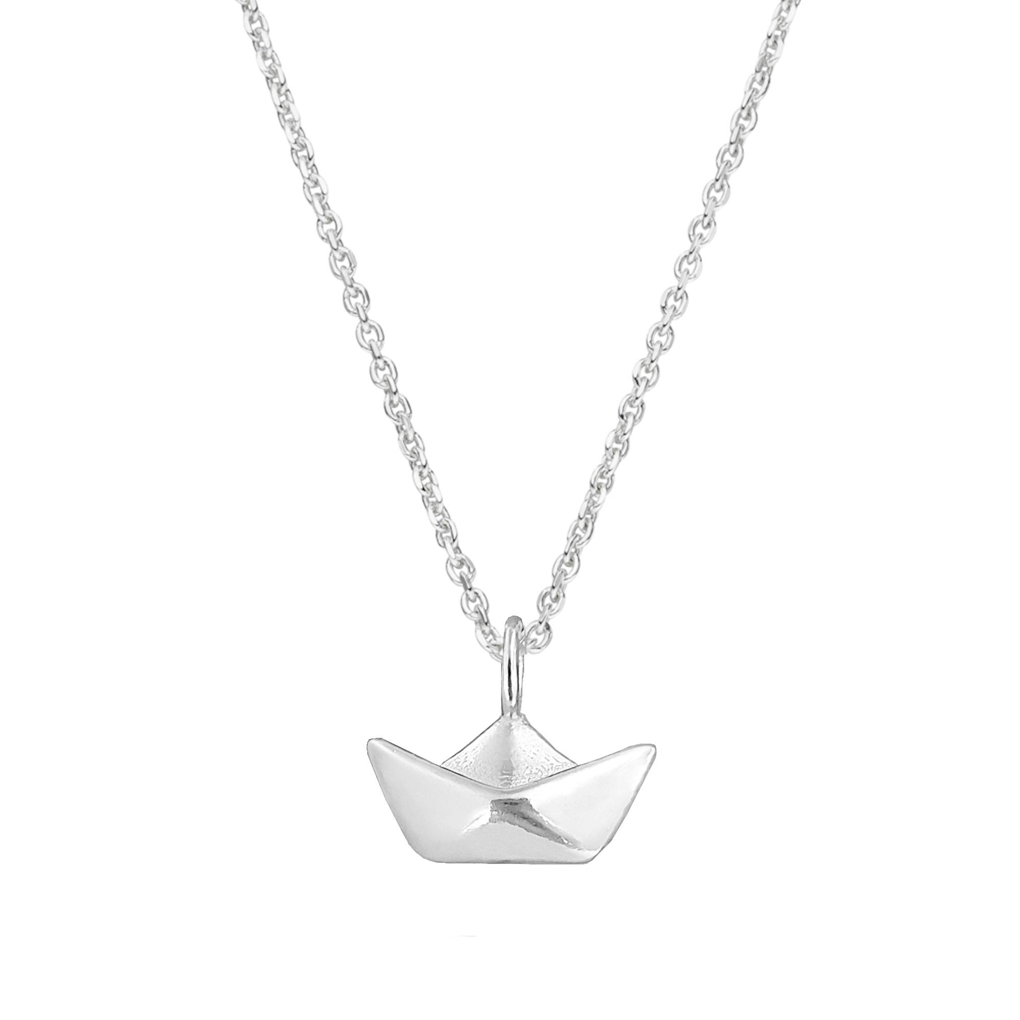 SCHOSCHON Kette mit Anhänger Halskette 3D BOOT 925 Silber - Maritim Schmuck Schiffchen Segelschiff (Reisegeschenk Abenteuer Weltreise, Stapelbar), Papierboot Design